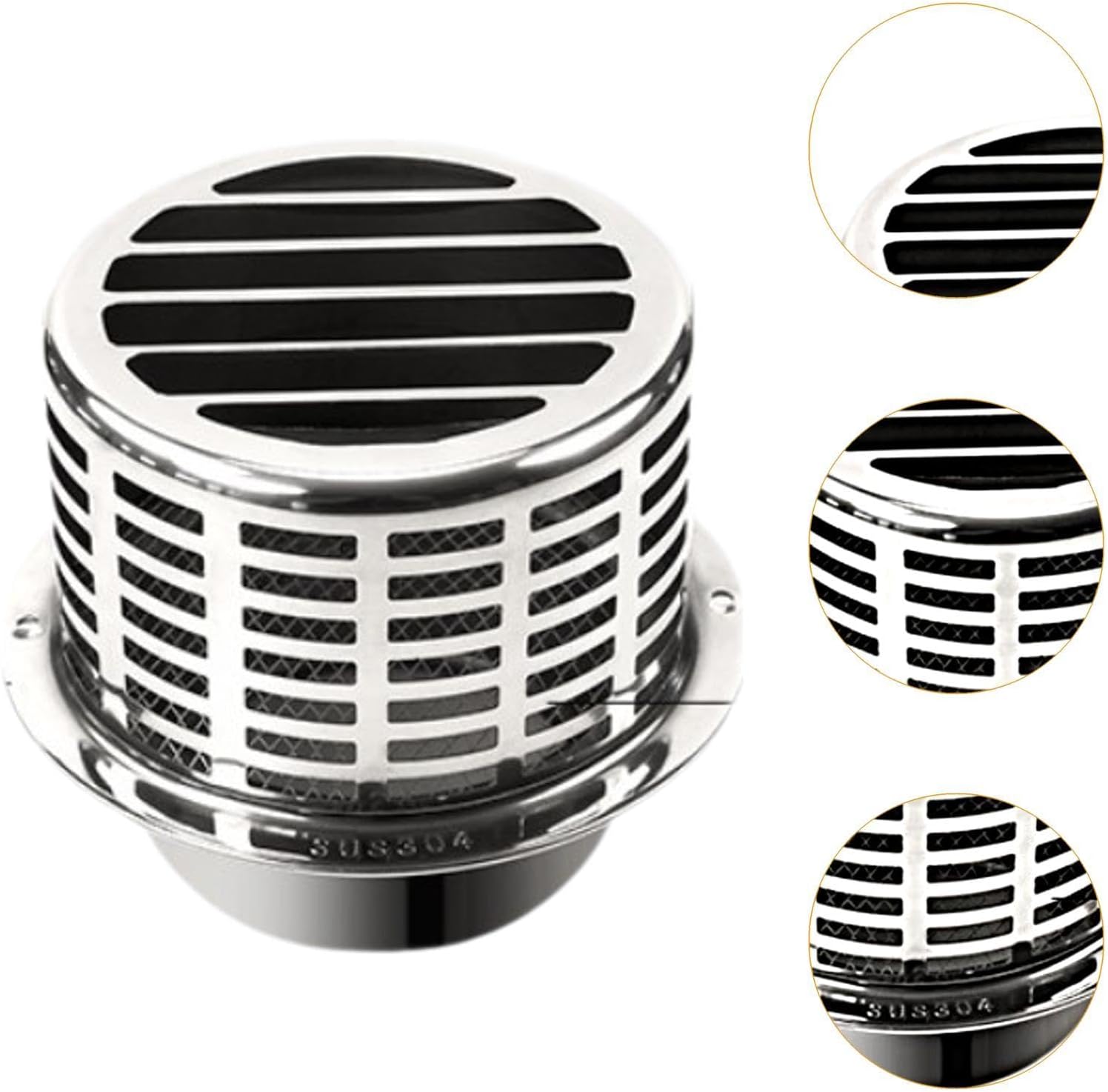 Round Soffit Air Vent Wall Vent Cover Full Protection Stainless Steel Air Vent Louver Grille Cover for Workshop Kitchen Fans, 6in(4in)