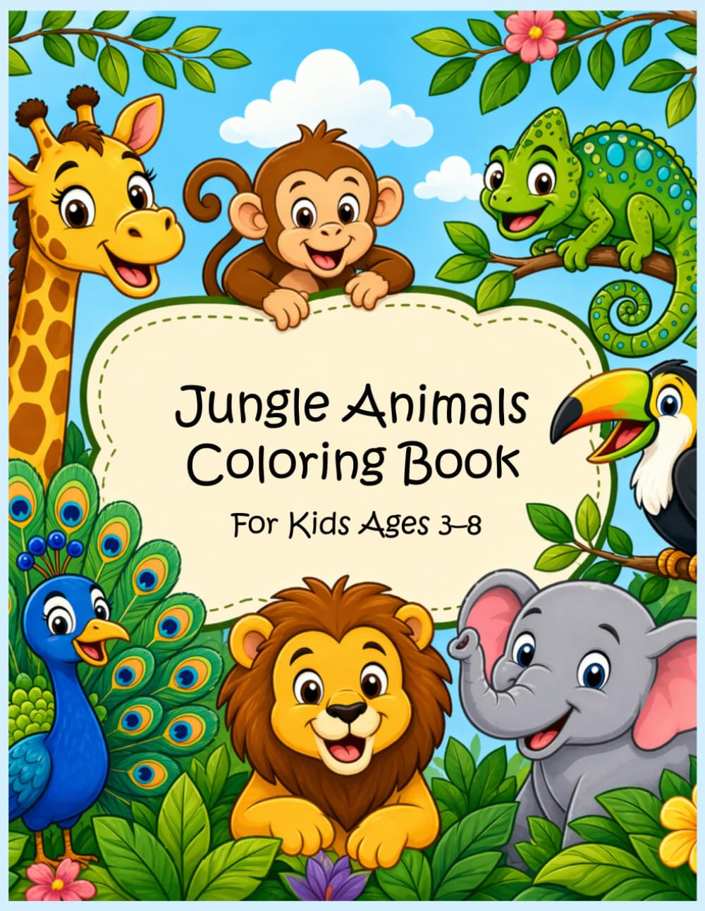 Jungle Animals Coloring Book: For Kids Ages 3–8
