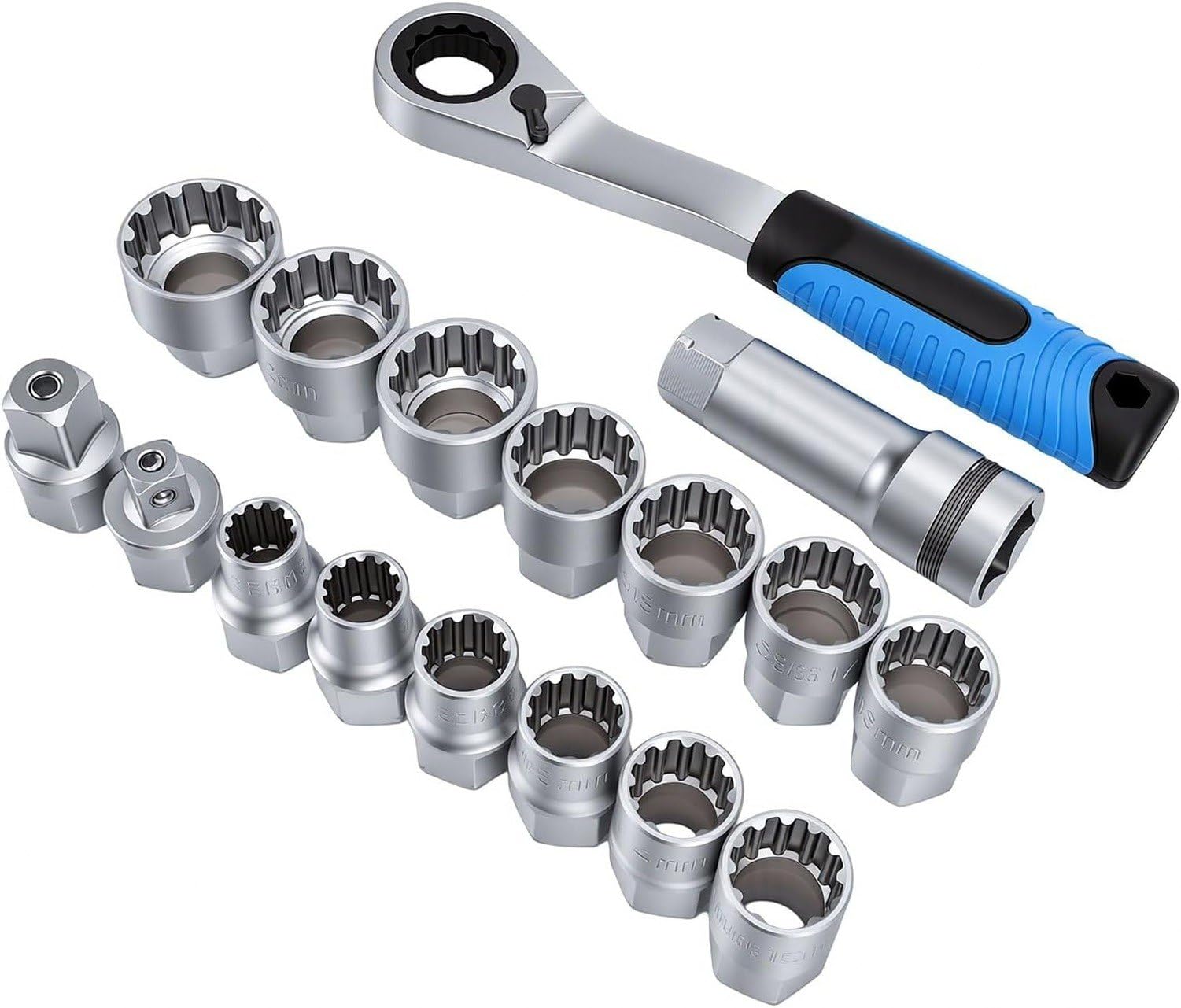 Setchia 17 Pezzi con Presa Passante, Attacco 3/8 e 1/2, 10-24mm per Lavori Auto