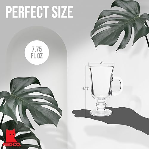 Miniatura 4 de Red Co. Taza de café irlandesa de cristal transparente con pies originales, juego de 6-7.75 onzas