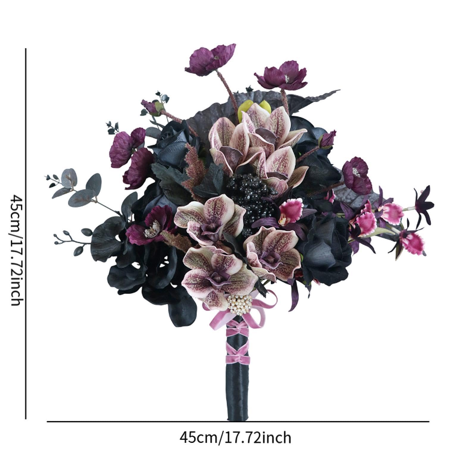 Black Gothic Wedding DIY Bridal Bouquet For Bride, 11 Inch – Black And Purple Artificial Roses Flower Arrangement – Goth Victorian Floral Home Dr – Table Centerpiece & Gift,34073343 P 402261957