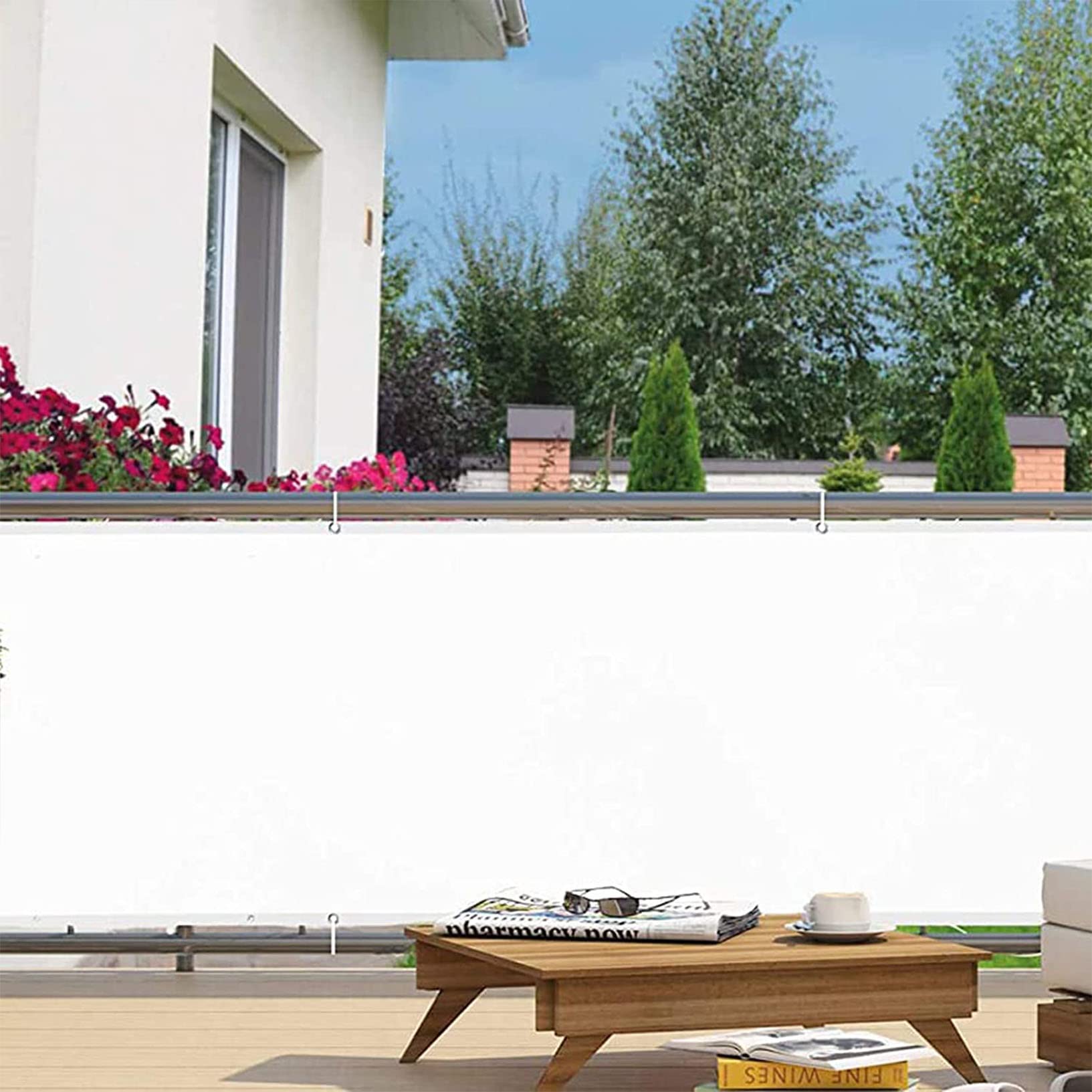 0,7 x ochrona przed wzrokiem UV HDPE, ochrona przed wiatrem i promieniowaniem UV, do balustrad balkonowych i tarasowych, opaska kablowa w zestawie, trwała biała osłona ogrodzenia ogrodowego