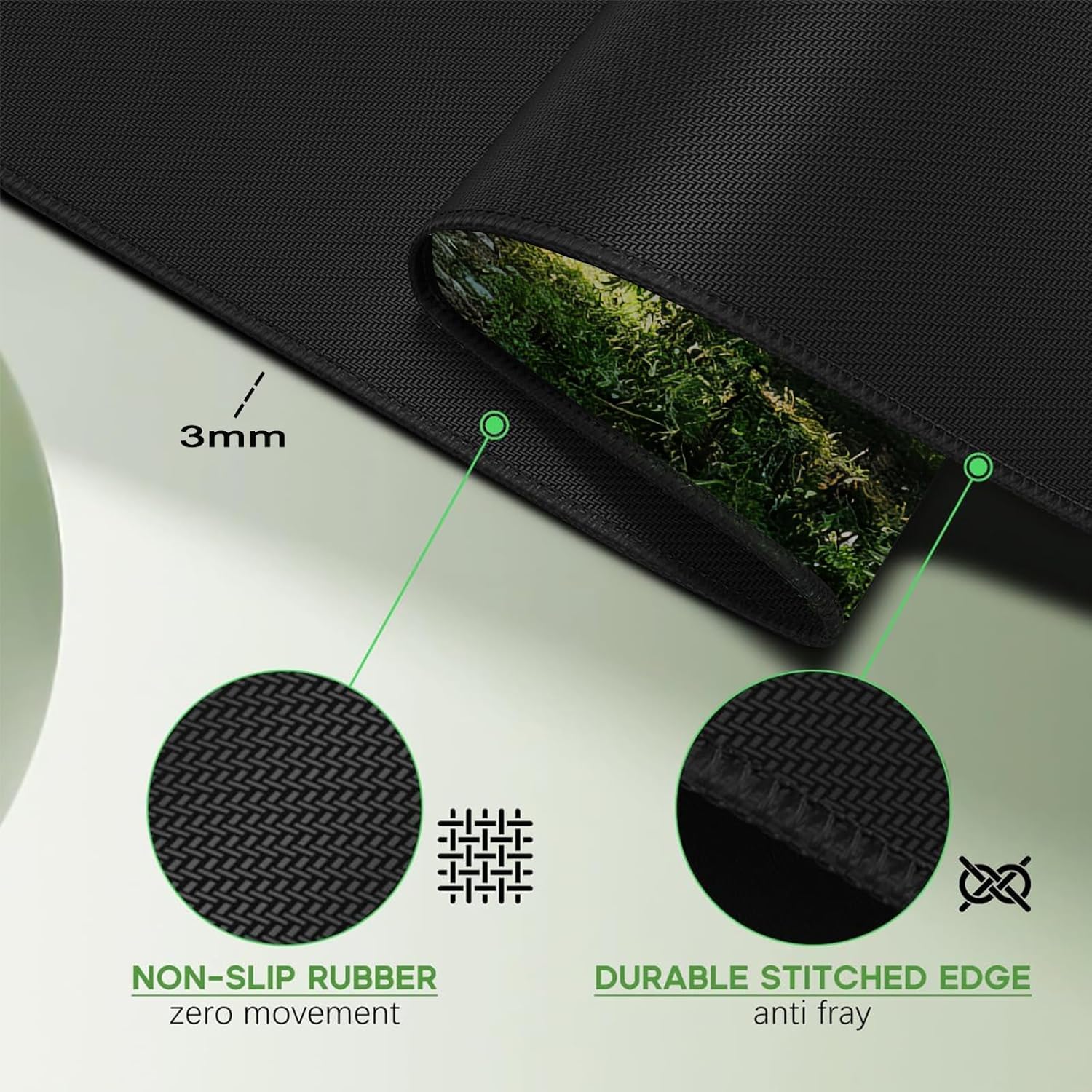 Morning Mist Forest Mouse pad, Micro-Woven Fabric Desk pad,Large Green Tree Natural Scenery Desk mat with Sewn Edges, Anti-Slip Rubber Base, Suitable for Office laptops, Size 31.5×11.8 in