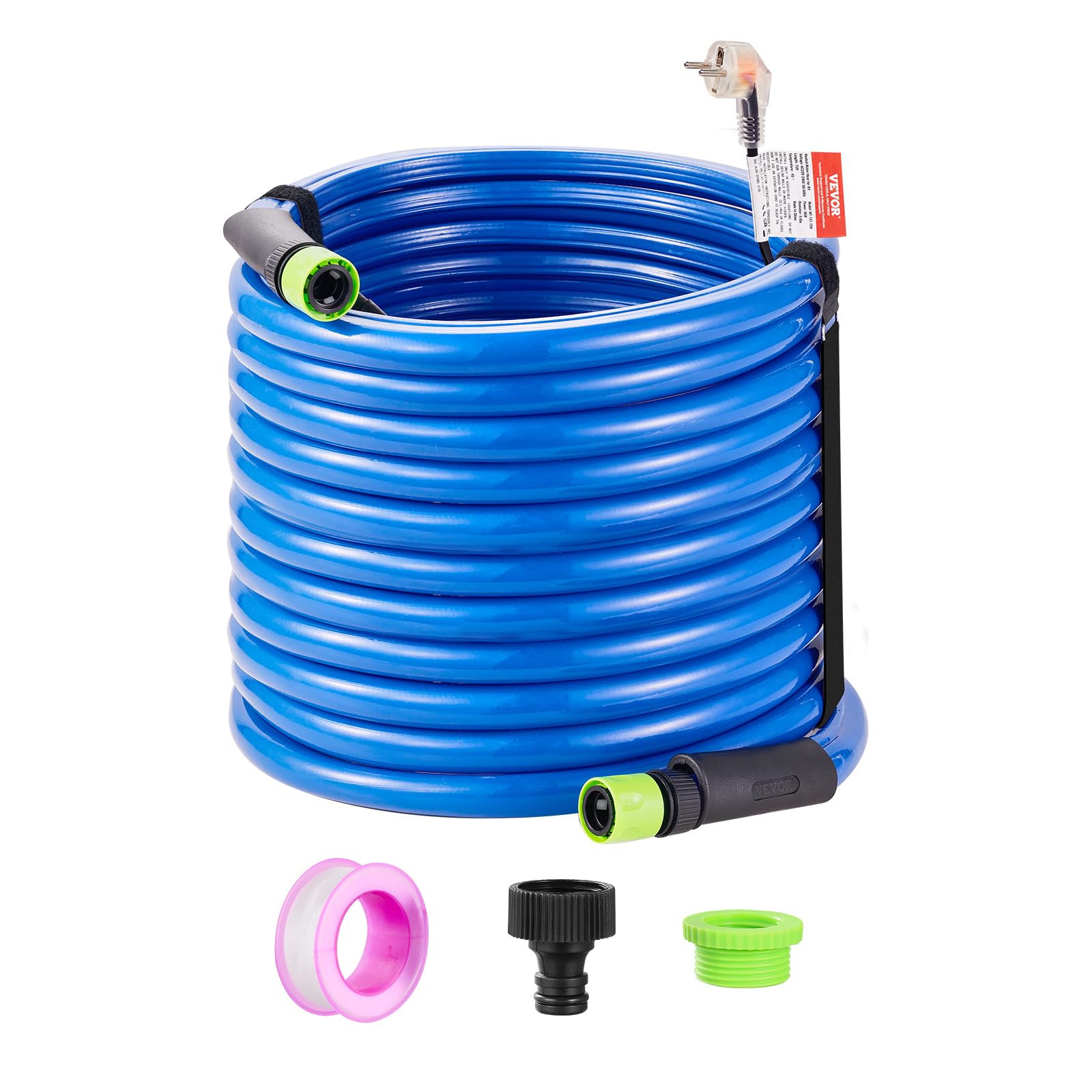 VEVOR Tuyau d'Eau Chauffant 22,9 m pour Camping-car, Tuyau d'Eau Potable Antigel jusqu'à -42,7 ℃, Autorégulation Automatique, Diamètre Intérieur de 16 mm avec Raccords Rapides, sans Plomb et sans BPA