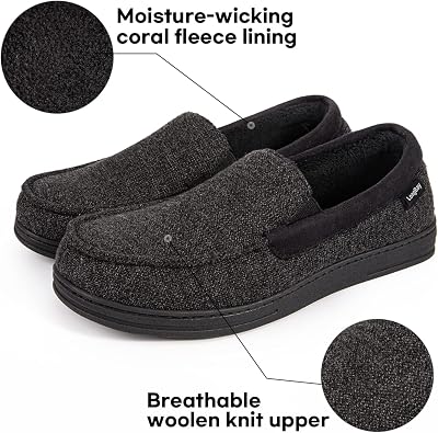 LongBay Men's Moccasin Slippers Memory Foam Plush Fleece House Shoes in Indoor Outdoor