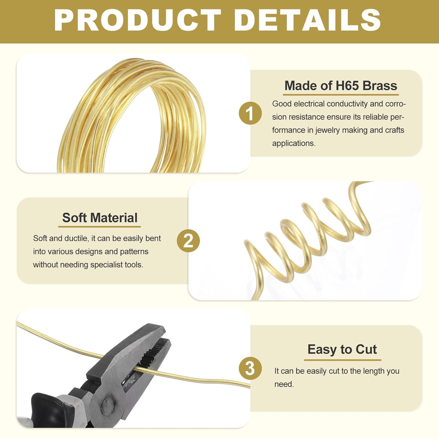 uxcell 8 Gauge Brass Craft Wire, 20 ft Flexible Bendable Jeweler's Brass Wrapping Wire for Jewelry Making, DIY Crafts, Modeling, Decorations (Round)