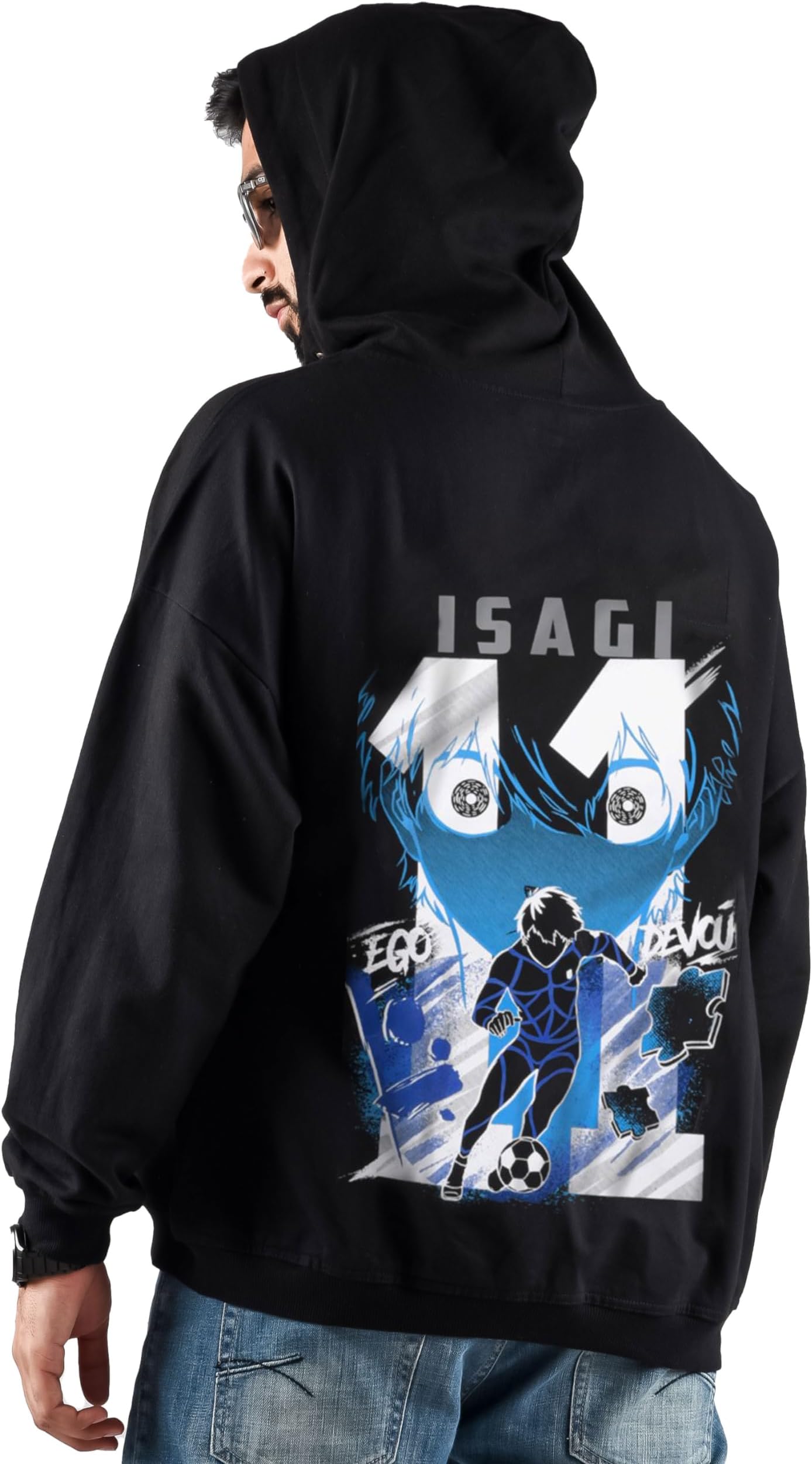 ComicSense.xyz Unisex Lock Anime Oversized Reflective Hoodie for Men and Women, True Egoistic: Metavision Printed Drop Shoulder Cosplay Anime Hoodies