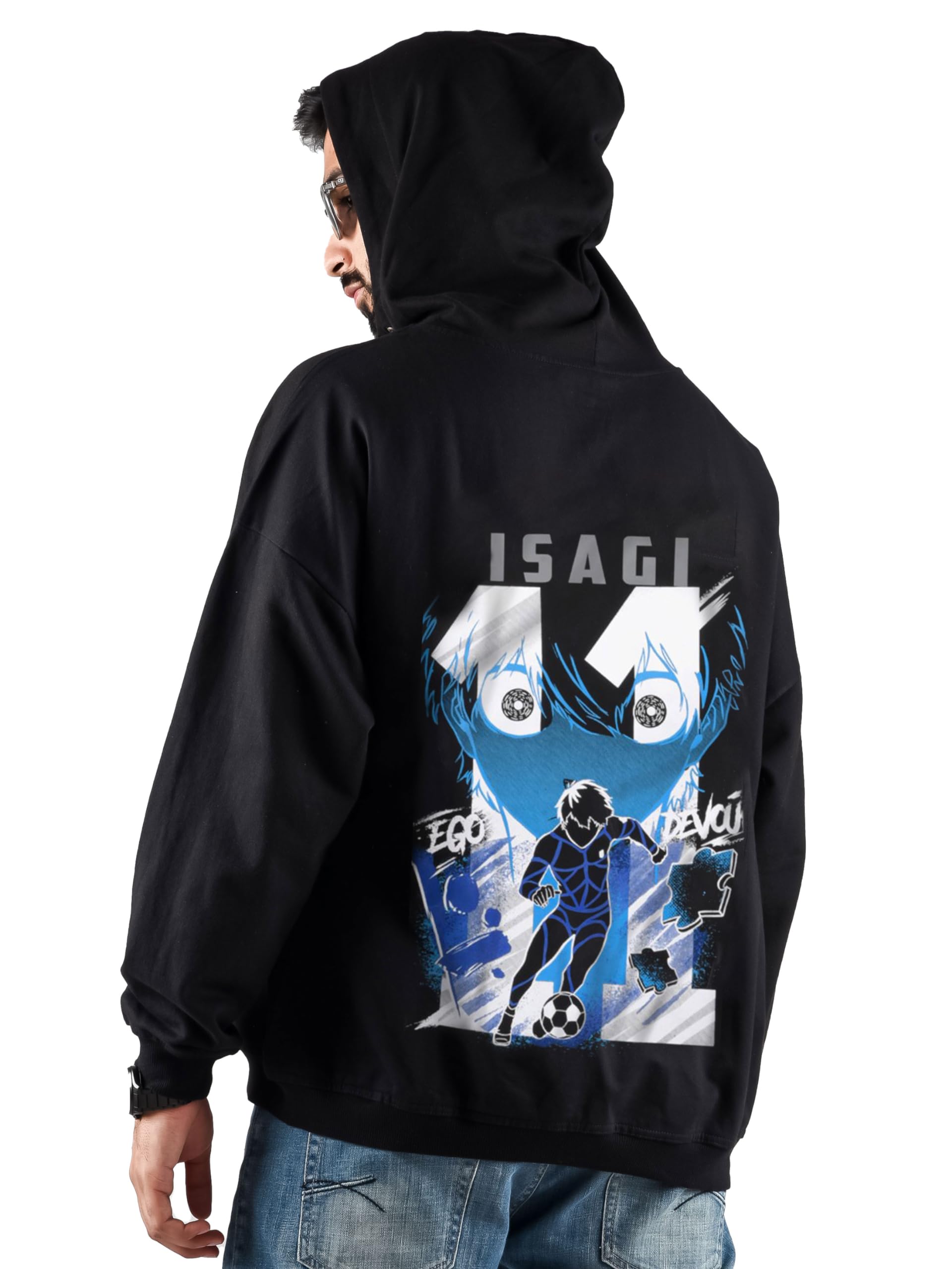 ComicSense.xyz Unisex Lock Anime Oversized Reflective Hoodie for Men and Women, True Egoistic: Metavision Printed Drop Shoulder Cosplay Anime Hoodies