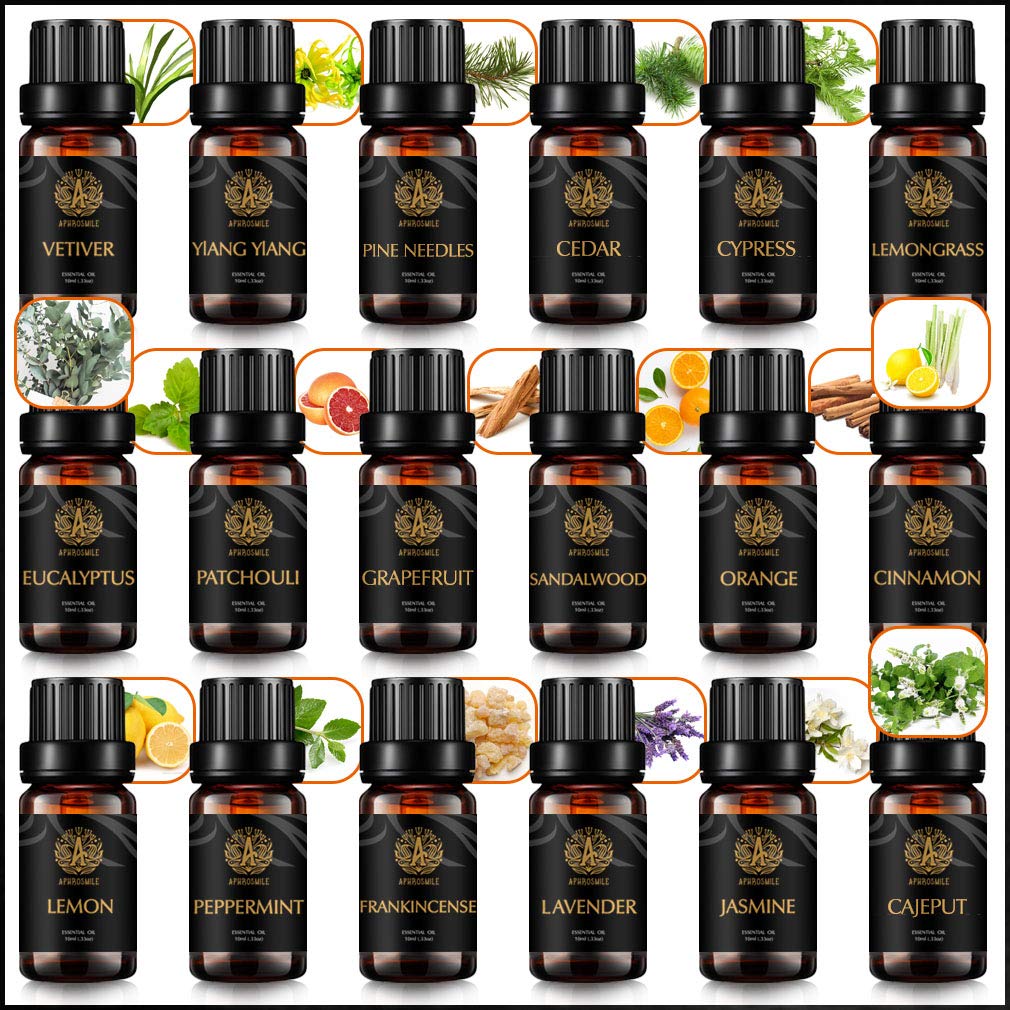 Aromatherapie Jasmin ätherisches Öl Kit für Diffusor,100% reine Zeder ätherisches Öl Set für Hause, 18x10ml Premium Qualität Zitrone ätherische Öle Set-Lavendel,Weihrauch,Zypresse,Orange Öle...