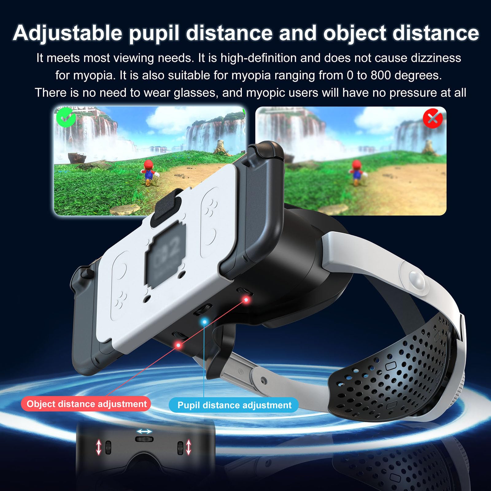 Cuffie VR per Nintendo Switch 2 (2025) Occhiali VR per Realtà Virtuale Aggiornati Occhiali 3D con Lenti HD Regolabili per Distanza Pupillare e Oggetto e Comodo Cinturino per la Testa Edizione