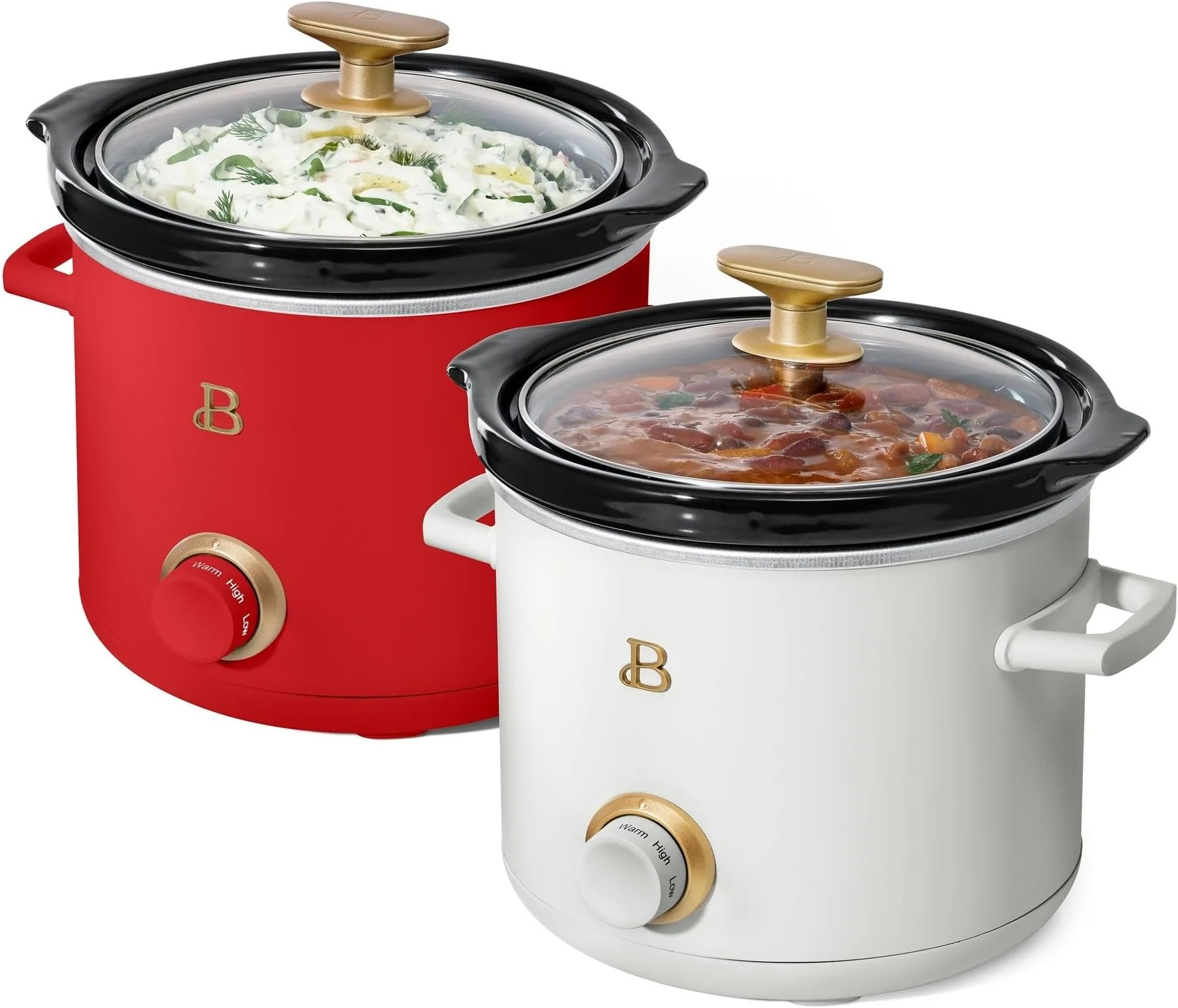 Beautiful 2 Pack Slow Cooker Crock Set- 2 Quart, Merlot/White Icing (100 Watts) with Adjustable Heat settings-Kitchenware by Drew Barrymore