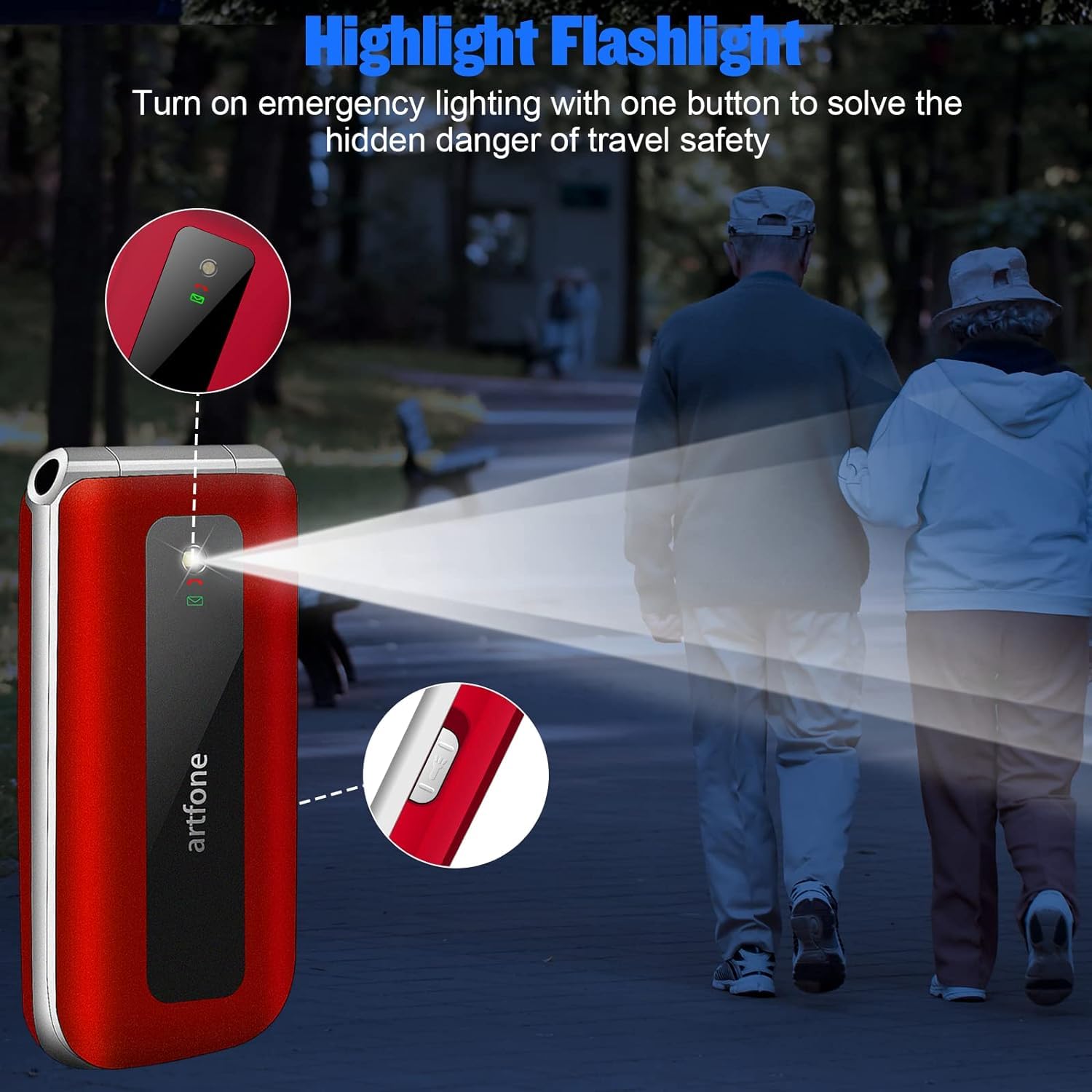 artfone Teléfono móvil para personas mayores con teclas grandes, teléfono móvil plegable sin contrato, botón grande con botón de llamada de emergencia, batería con gran capacidad, 1200 mAh