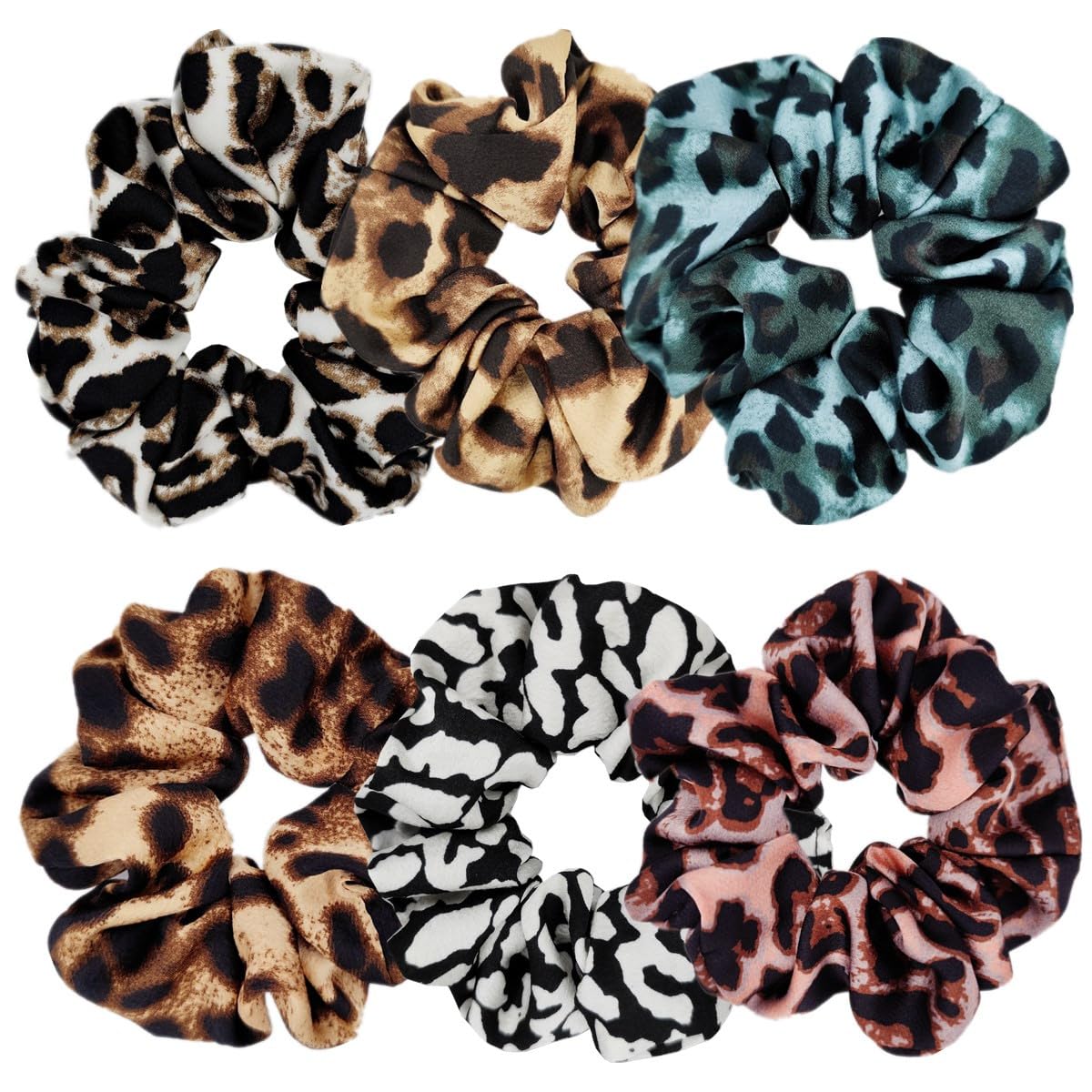 Sufermoe 6 Pcs Satin Silk Hair Scrunchies for Women and Girls, 4.5 inch, Leopard color