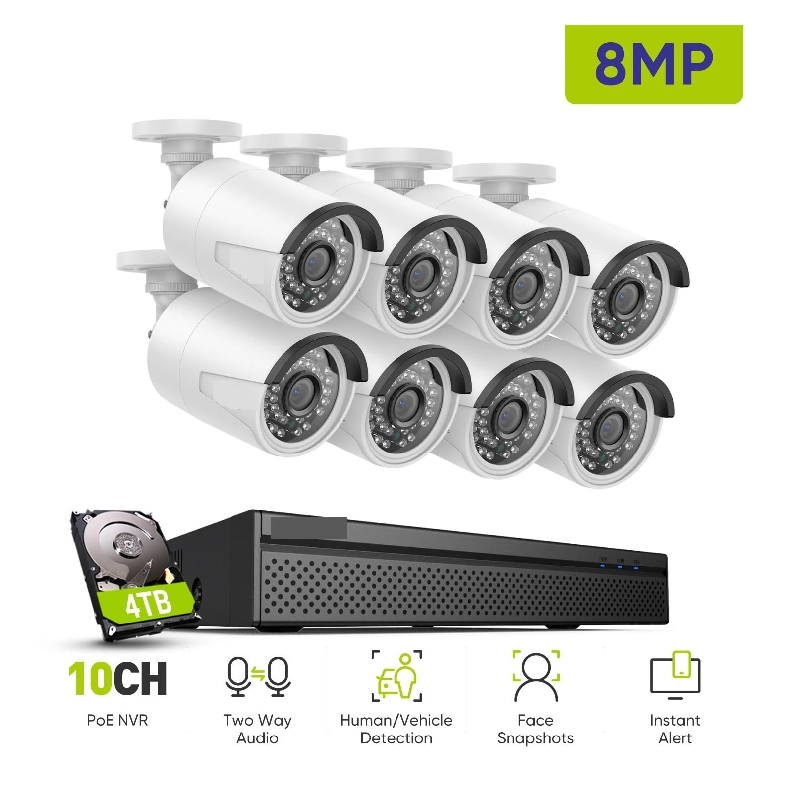 System Kamer Bezpieczeństwa POE 5MP 8MP H264+ 8CH NVR 4 6 8 Szt. 2, Mm Kamera Noktowizyjna IP66 Odporna Na Warunki Atmosferyczne IP Wykrywanie Ruchu(None,5MP 6Pcs Camera)