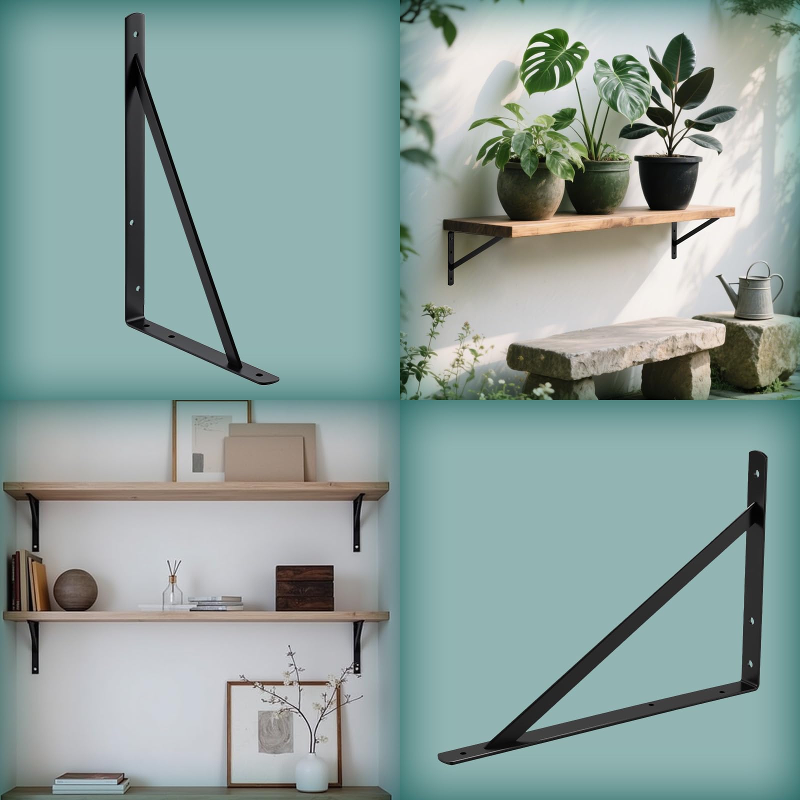 Home Master Hardware robuste Regalhalterungen, 40,6 x 25,4 cm, schwarzes Metall, Wandhalterungen für Regale, L-förmige Regalwinkel-Halterung für schwebende Regale, 6 Stück