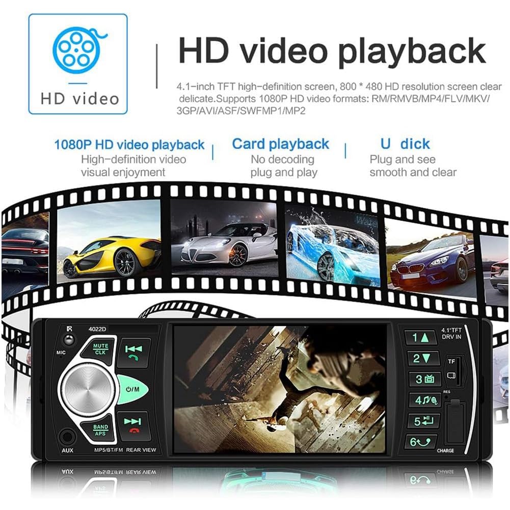 Radio samochodowe 1 Din Stereo odtwarzacz MP5 Bluetooth FM USB Autoradio 4022D z kamerą 12 świateł