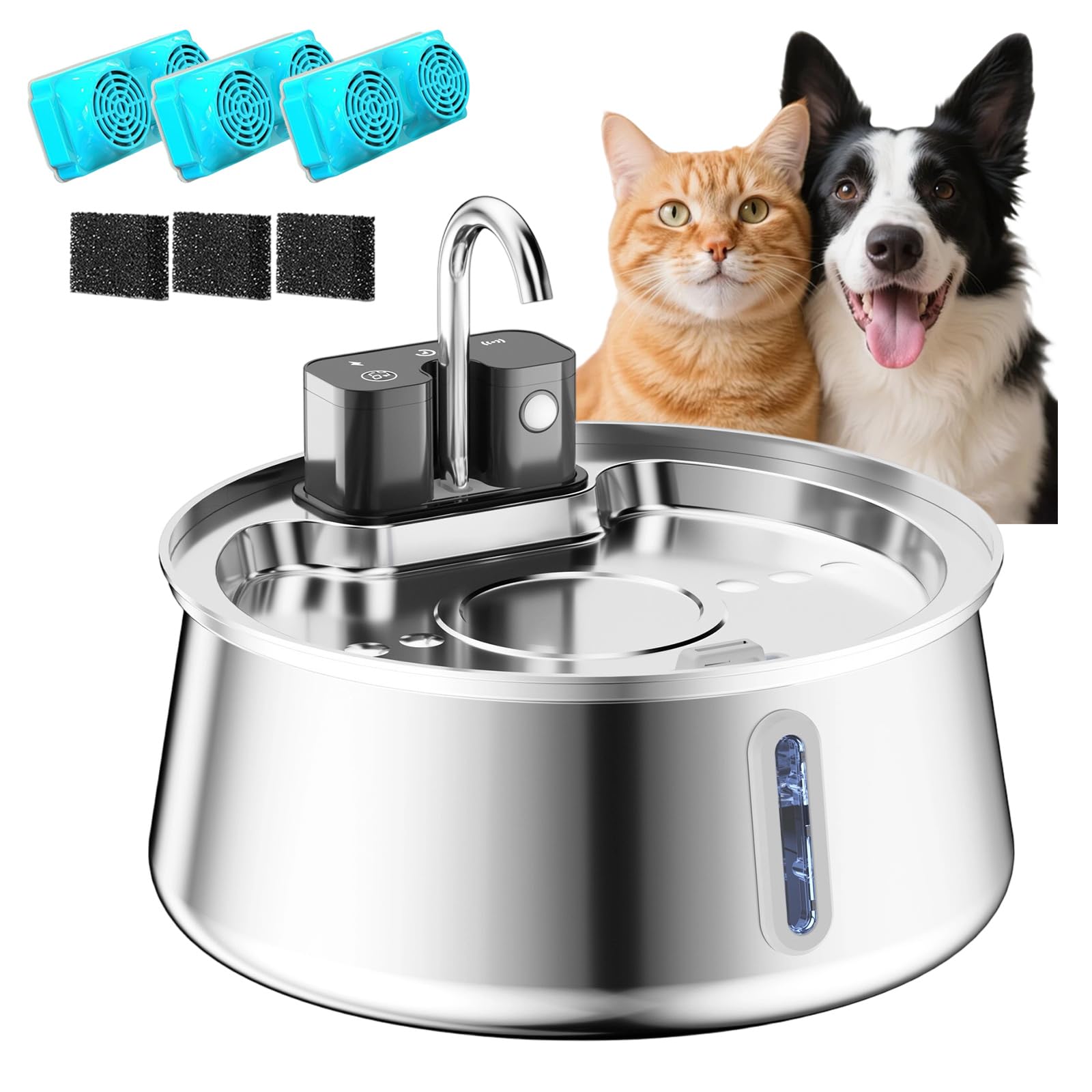 Doggy Fountain, 2l/4l/7l Selene Dog Water Fountain Wireless, Dogs Water Fountains Stainless Steel for Small Large Pets (4L wireless+3filter element)