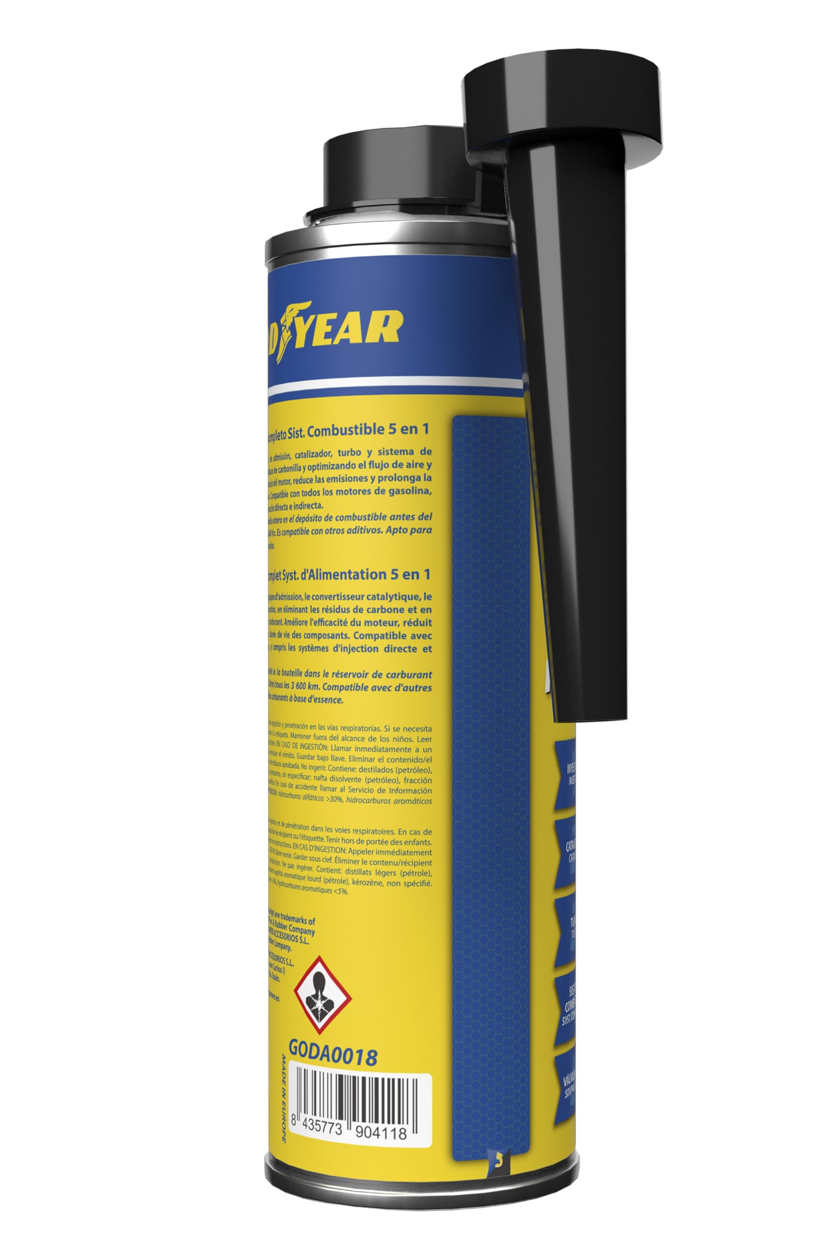 Goodyear Additivo detergente per Motori a Benzina 5 in 1 Professionale 300 ml | Detergente per iniettori, Turbo, catalizzatore, Sistema di combustione e aspirazione | Migliora Le Prestazioni