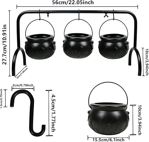 Miniatura 2 de Caldero de Halloween en estante – Juego de 3 cuencos para servir brujas, cuenco de caramelo, decoración de plástico negro para decoración de fiestas