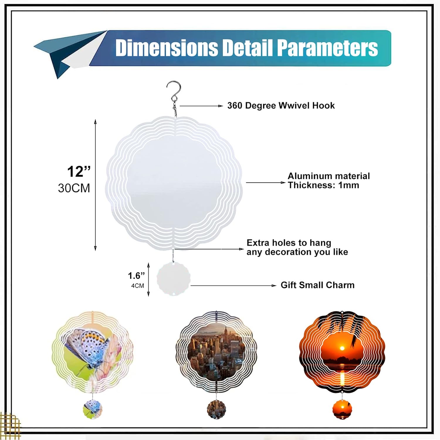 5 Pack 10 Inch Sublimation Wind Spinner Blanks, 3D Aluminum Sublimation Blanks Wind Spinner, Outdoor Wind Spinners Hanging 2 Sided Printable, for Garden Yard Lawn Window Decoration (A)