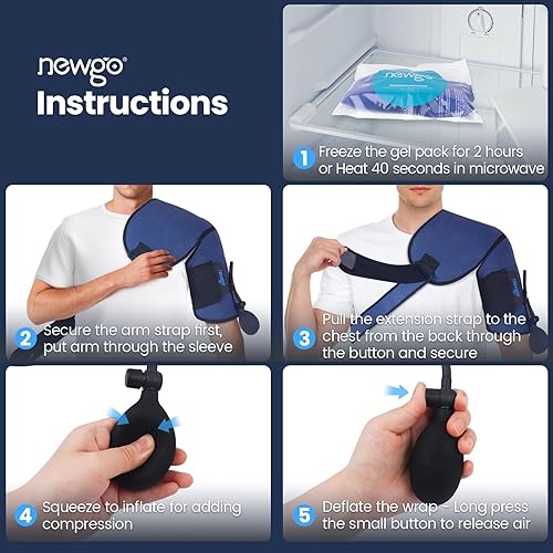 Miniatura 7 de NEWGO Bolsa de hielo para hombros con compresa fría de gel para hombros con bomba de aire, compresa fría para lesiones de hombro, artritis