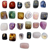 Vista 3 de Juego de piedras de runas, disco de madera con inscripción de vida eterna y runa de cristal de colores mixtos para meditación y curación