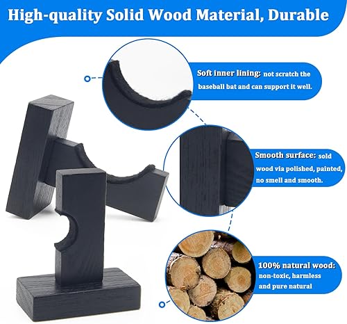 Miniatura 3 de Boyistar Juego de soporte de pared para bate de béisbol, estante de exhibición para soporte de bate de béisbol con tornillos ocultos, forro suave,