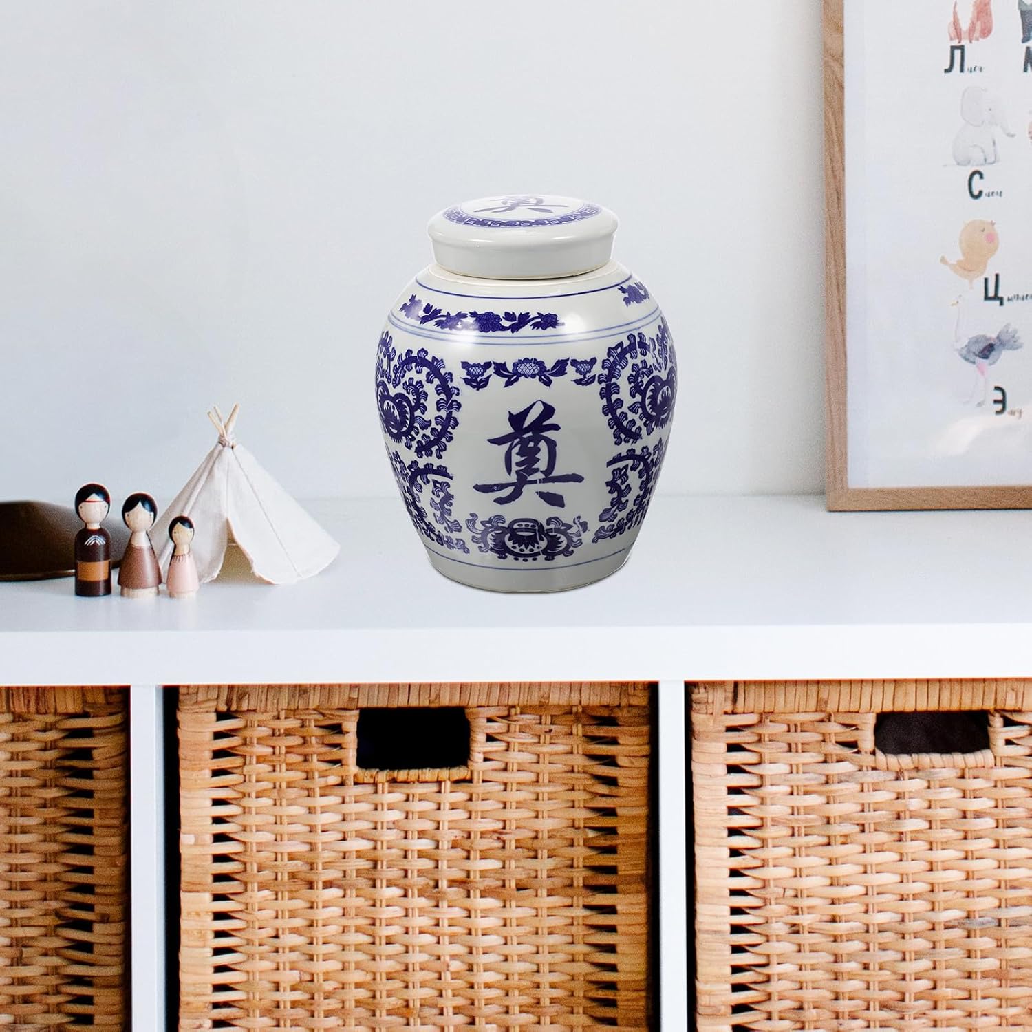 MAGICLULU Blue and White Porcelain Medium Urn for Ashes 4.5l Capacity Cremation Burial Urn Human Ashes Container Funeral Memorial Keepsake
