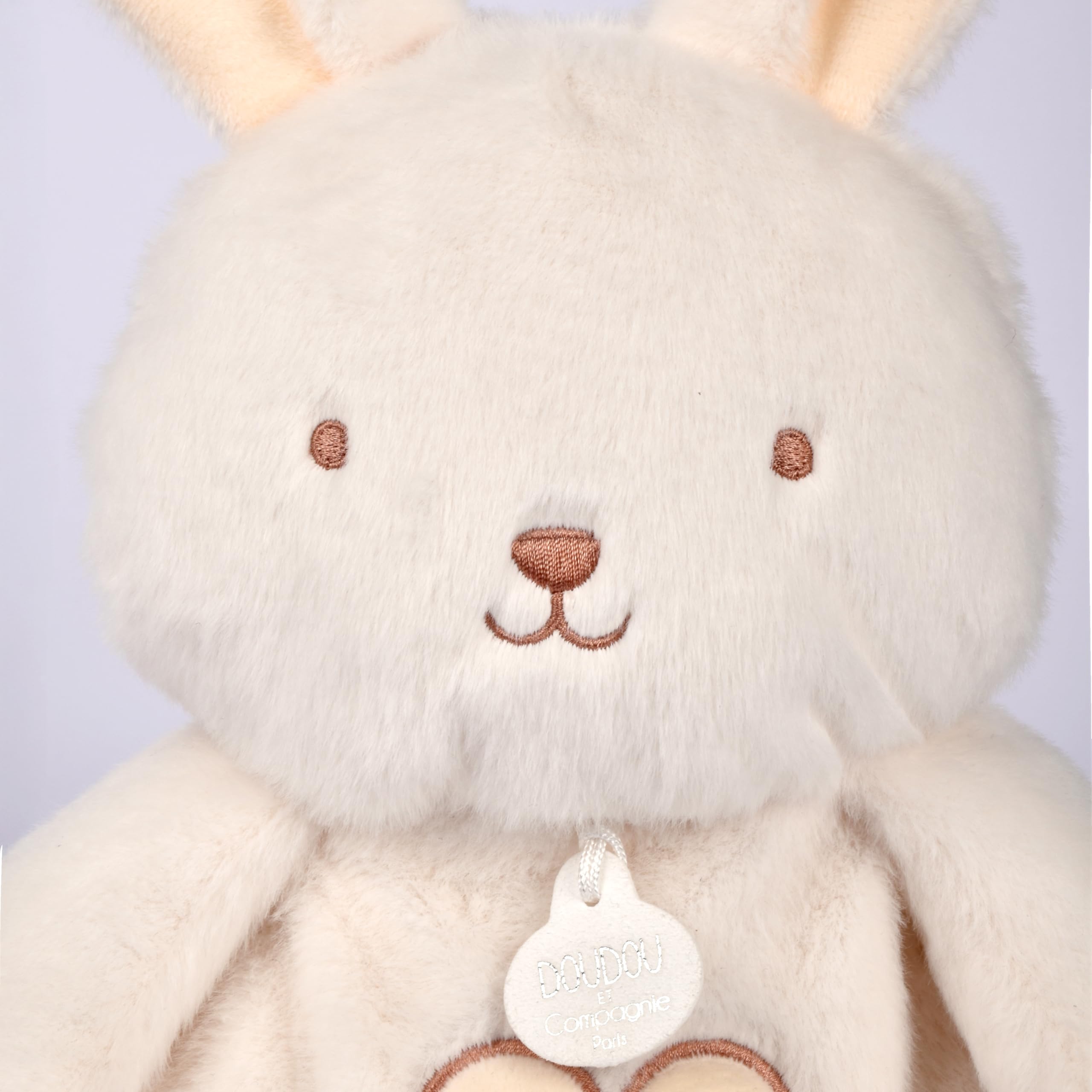 Doudou et Compagnie - Atmungsaktives Plüschtier Hase, 28 cm – Plüschtier mit Musik, Nachtlicht – beleuchtet mit Atmungsbewegung – Schlafhilfe für Babys – Geschenk zur Geburt Mädchen Jungen – DC4685