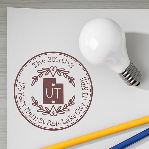 Miniatura 42 de Round State Love - Sello de dirección de devolución para Texas, uso con almohadilla de sello, mango de madera, sello de dirección de Texas