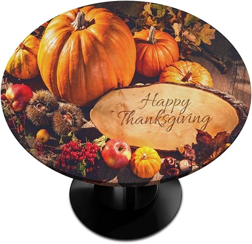 Mantel redondo ajustable de Acción de Gracias con borde elástico, mantel redondo lavable para patio, fiestas, comedor al aire libre, decoración de