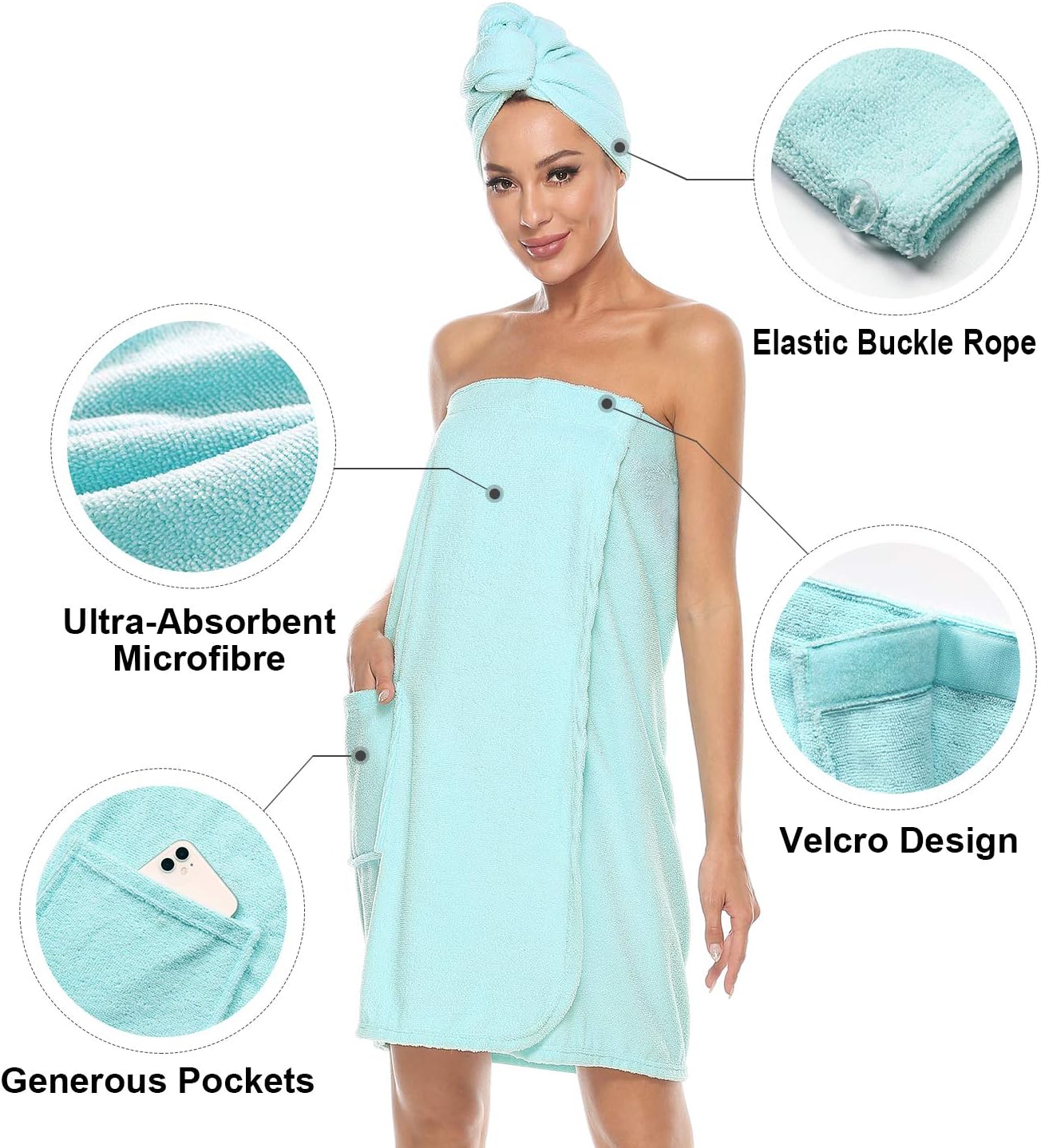 Orrpally Women Shower Wrap Robe Bath Wrap Towel Spa Body Wrap Adjustable Closure Bathrobe