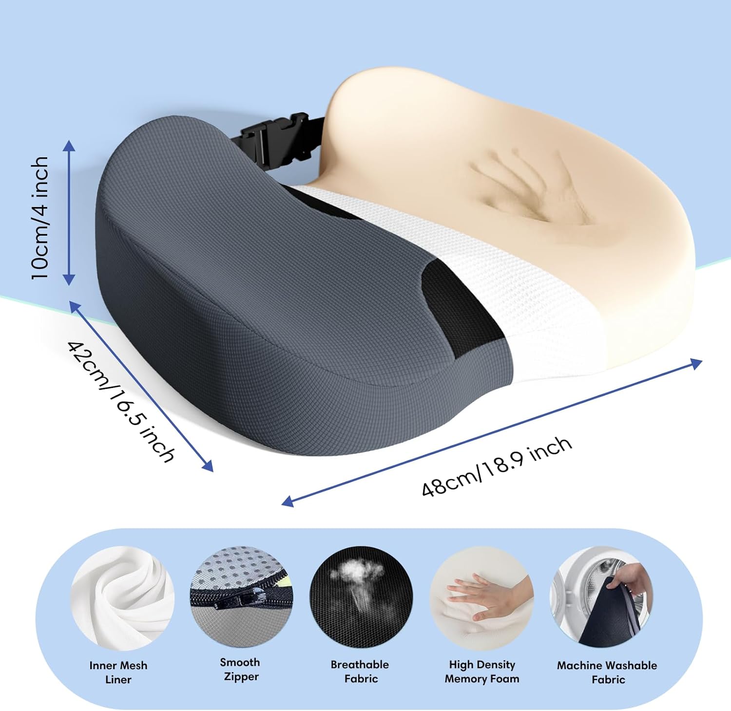 Large Memory Foam Seat Cushion for Office Chair, Car, Desk, Truck & Wheelchair - Tailbone, Coccyx & Sciatica Pain Relief Pillow - Ergonomic Back Support Portable Pad for Long Sitting & Driving