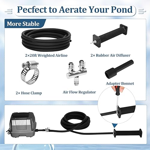 Miniatura 8 de Aireador de estanque  Bomba de aire de tanque séptico  Sistema de aireación de estanque de peces Koi premium  Profundidad aplicable de 0 a 8 pies