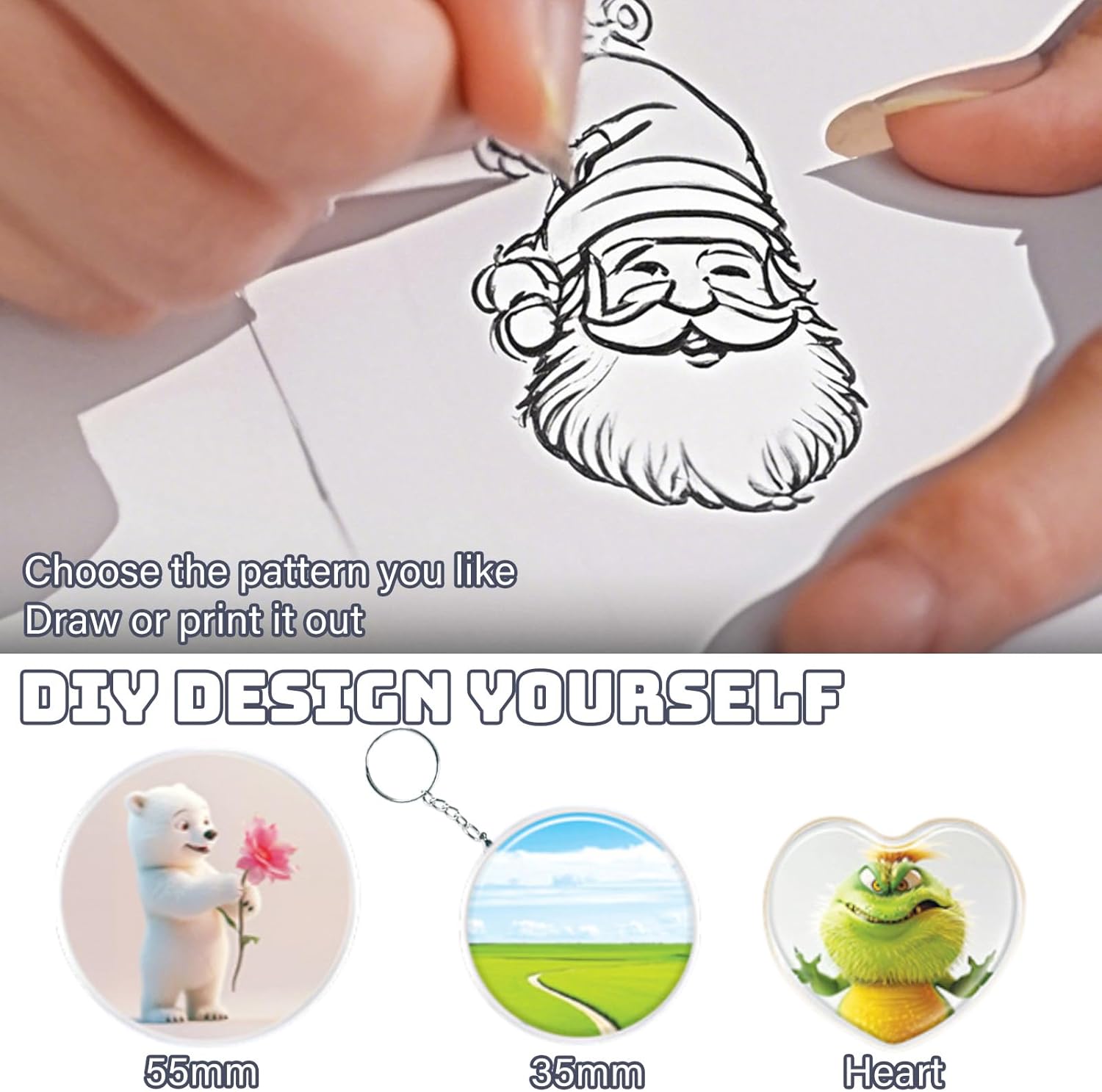 Button Maker Machine, 55mm & 35mm Badge Machine with 36 Pcs Button Parts, Stickers, Circle Cutter, Badge Making Kit, DIY Round/Heart Pin Badge Maker for Birthday Christmas Gifts (Pink)