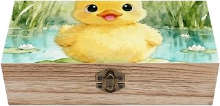 Cute Duck Spirit Paulownia Wood Storage Box | Solid‑Wood Keepsake Container, Durable Lightweight Wooden Storage Case for Collectibles Jewels and Daily personal belongings