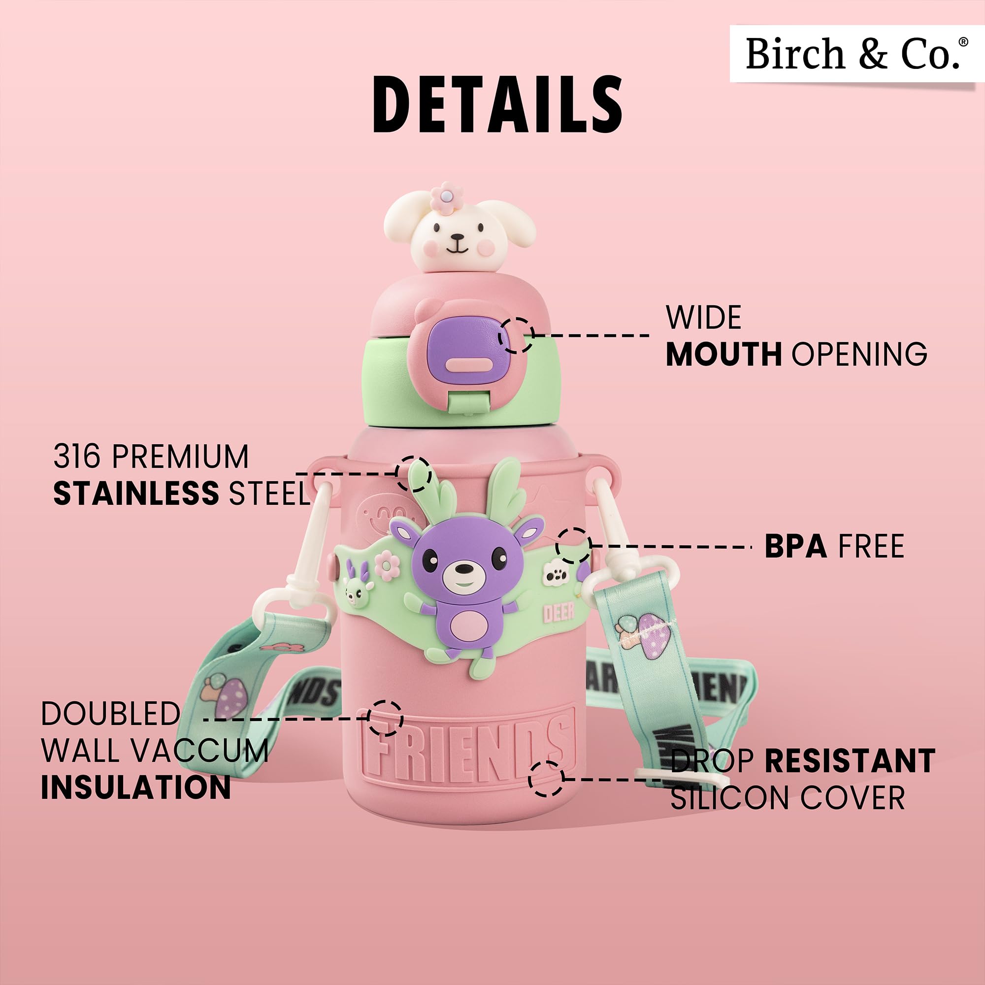 Kids Water Bottle - Water Bottle for School - Sipper Water Bottle for Kids - Waterbottle for Girls and Boys, Stainless Steel 316, Spill-Proof, BPA-Free, Perfect for School and Play, Pink - Image 4 thumbnail