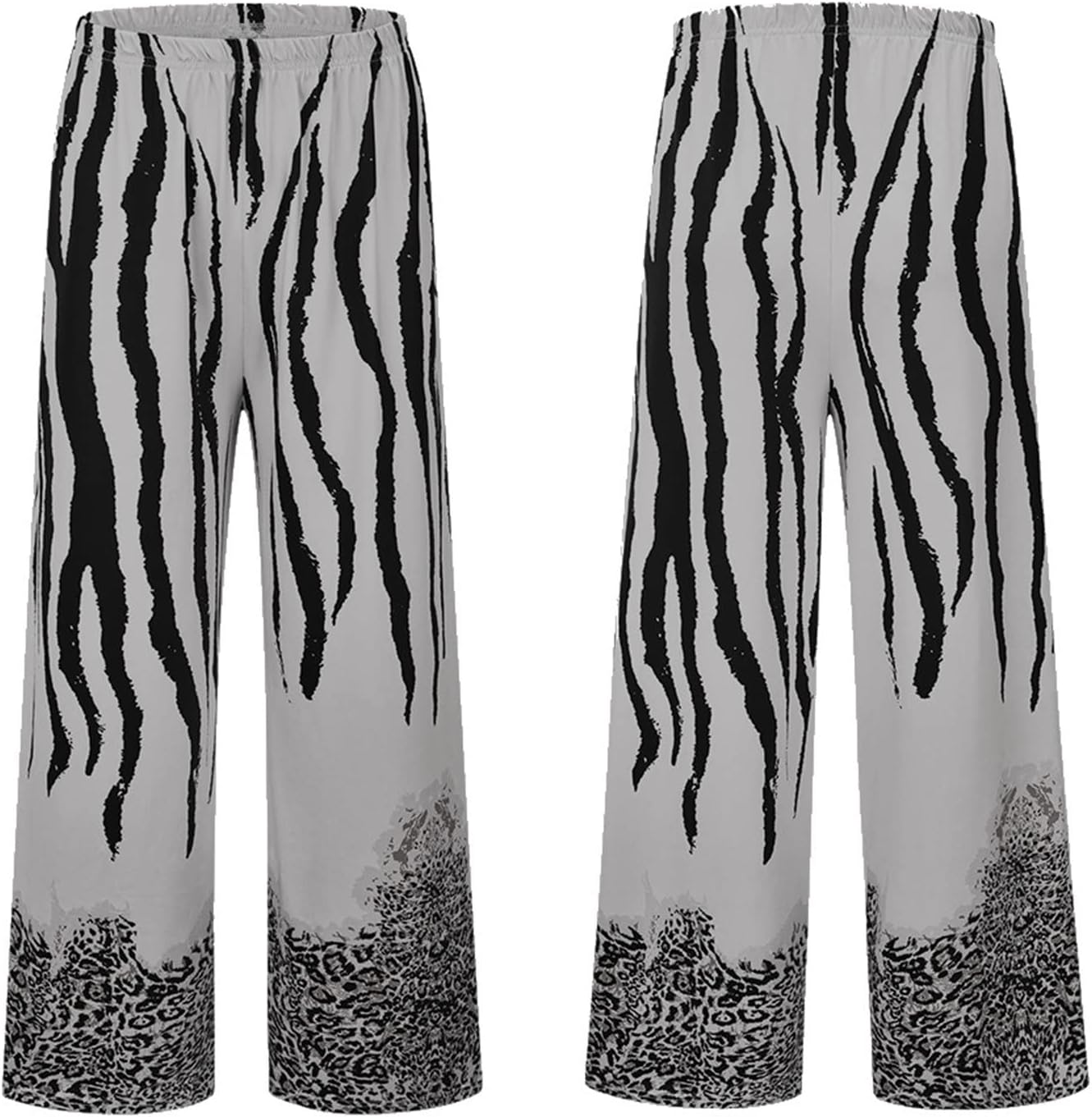 DGHM-JLMY Women Zebra Print Wide Leg Pants Personality Fashion Printed Casual Long Pants Elastic Flared Leg Slit Hem