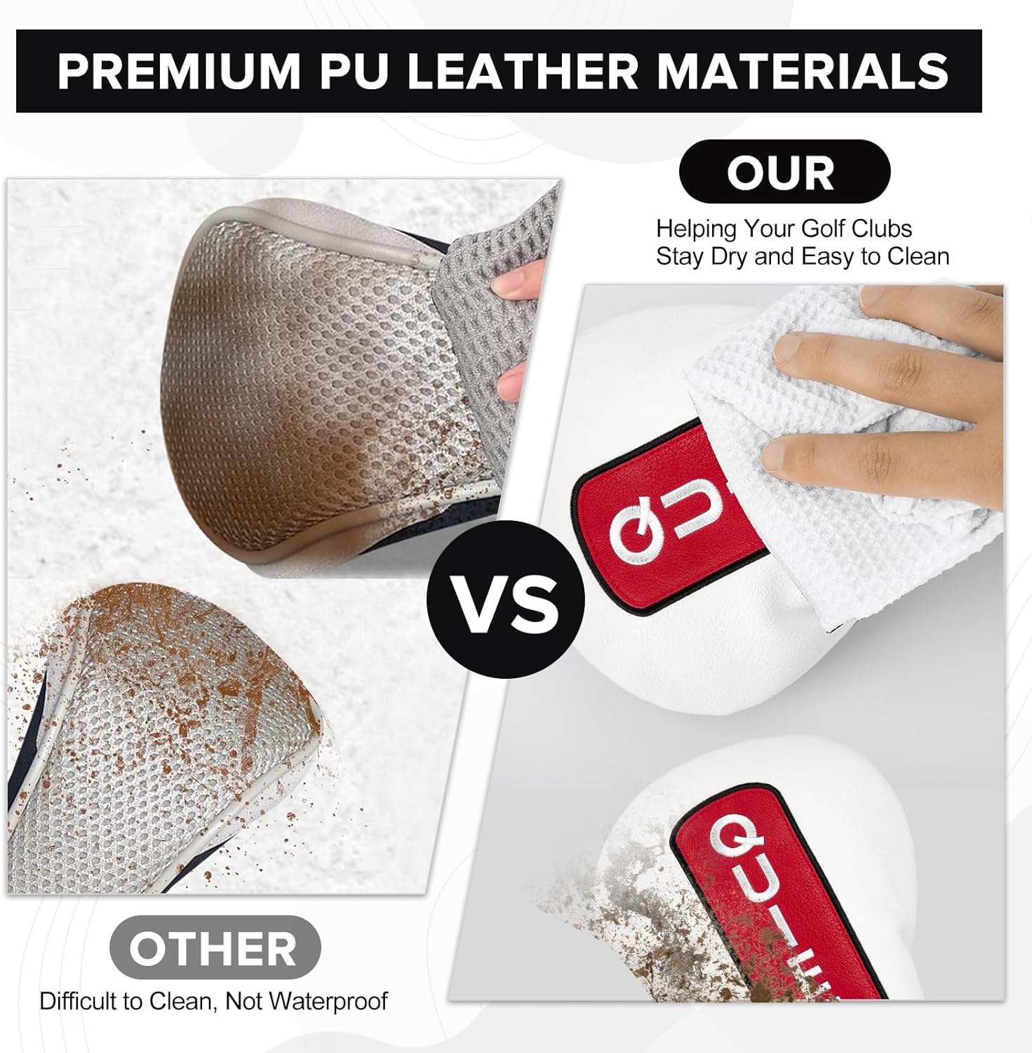 Golf Club Head Covers, Quiet Lucky Clover Style Golf Driver Covers, Fairway Wood and Hybrid Head Covers with Interchangeable Tags, Premium PU Leather Golf Club Covers