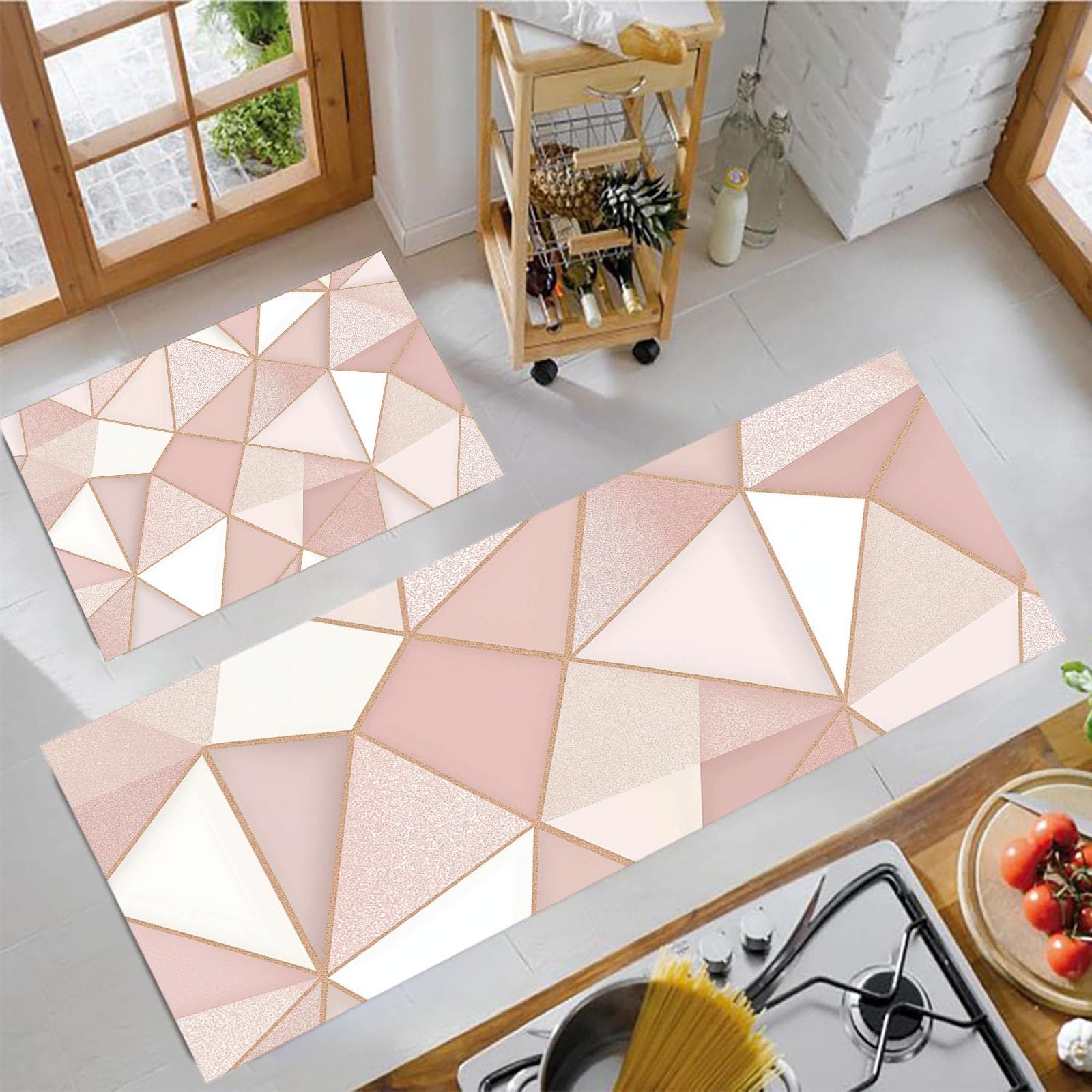 Alfombrillas de cocina antideslizantes duraderas rosa ruborizado lavables 2 piezas