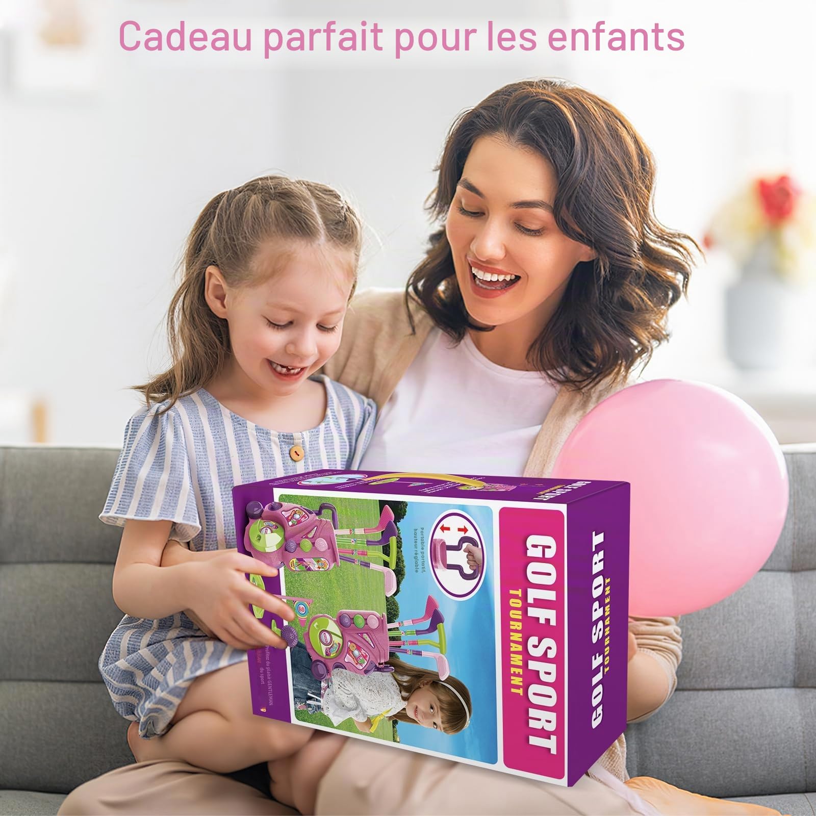 deAO Jeu de Golf pour Enfants, Jouets de Sport d'extérieur et d'intérieur, Jeu de Golf pour Garçons, Filles et Enfants de 3 À 6 Ans, Rose