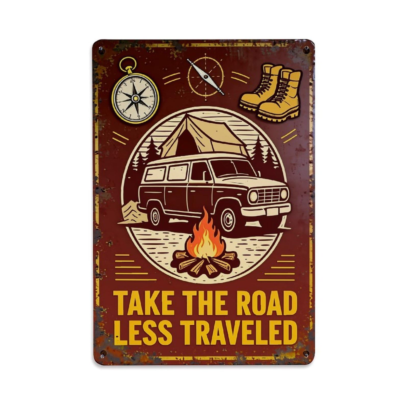 Nestemfo Vintage Camper Van Camping Scene Tin Sign Metal Sign, Living Room,Bar, Home, Bedroom Wall Decor,Retro Metal Poster 8X12 Inches
