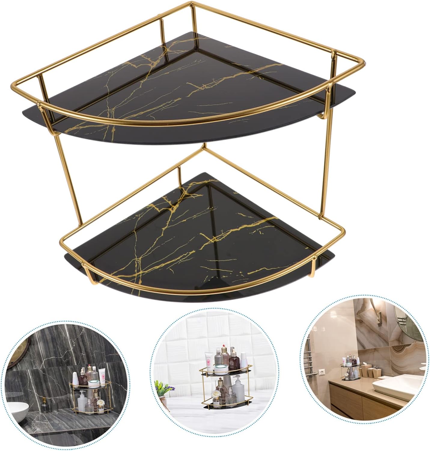 Iron Bathroom Corner Shelf Space Saving Tiered Organizer No Installation Required for Shower Kitchen Use Sturdy Metal Design