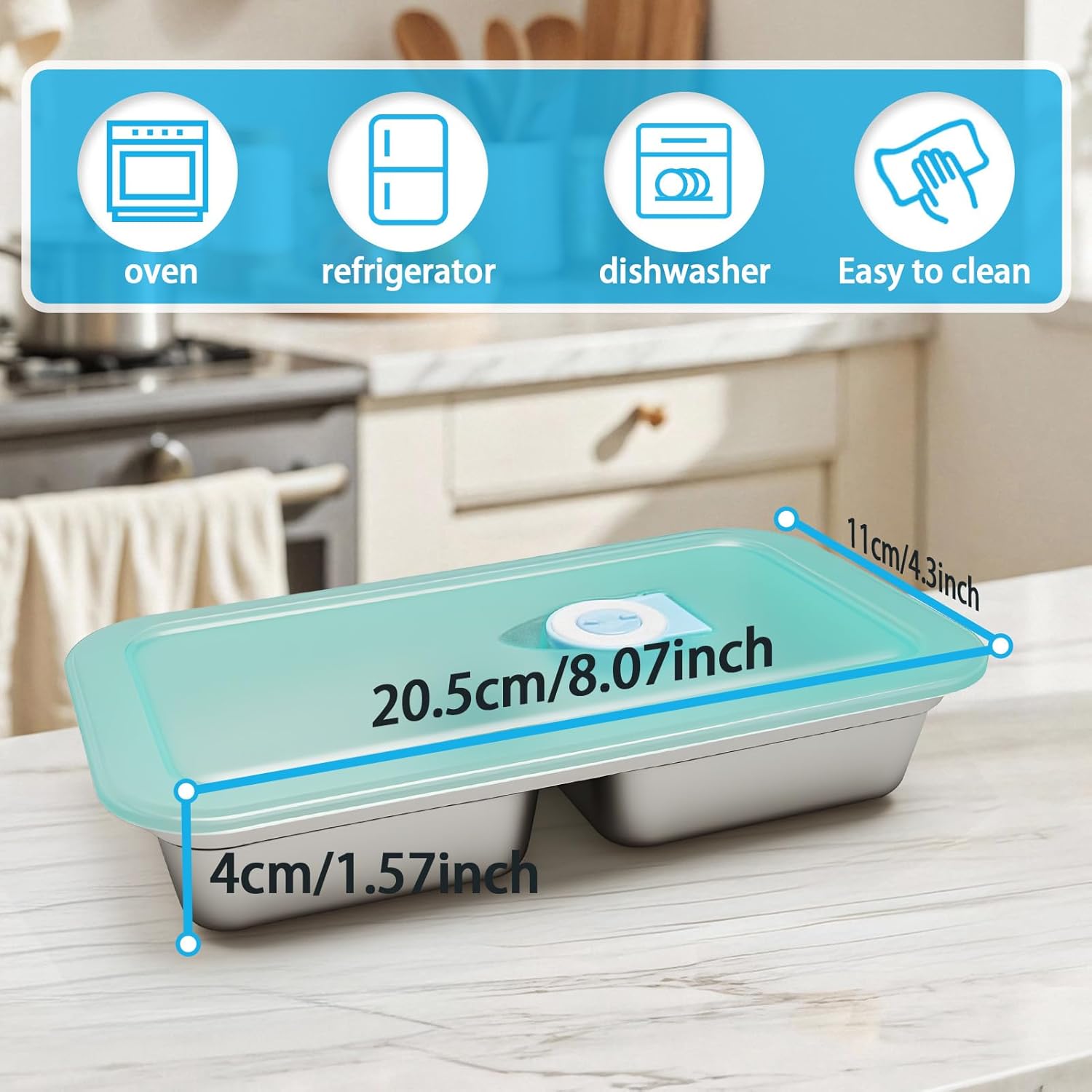 Grab and Go Snack Containers Reusable, 2Pcs Stainless Steel Double Compartment Snack Container,Leakproof Food Storage Containers,Condiment Containers with Lids for Travel and Outdoor Camping - Image 2