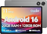 FrameFlow P11T 11 Inch Android 16 Tablet: Octa-Core T7250, 20GB RAM, 128GB +1TB Expandable, 90Hz IPS, WiFi 6, Gray