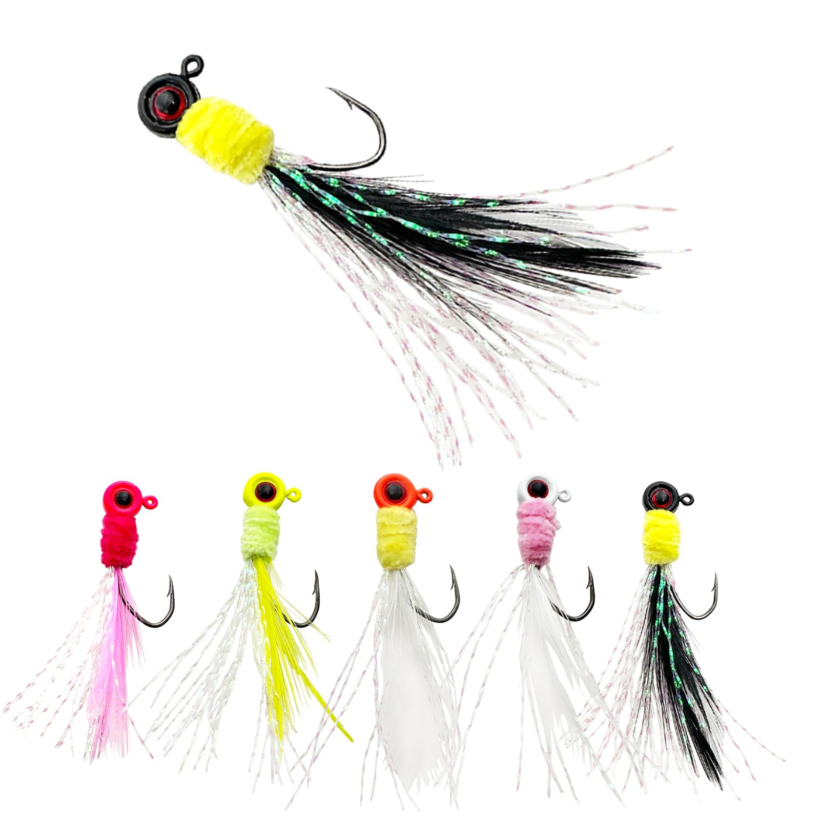 20Pcs Crappie Jigs Heads Crappie Jig with Feather 1/8oz Jig Heads Kit for Crappie Bass Trout Walleye(1/8 Oz 20pcs)