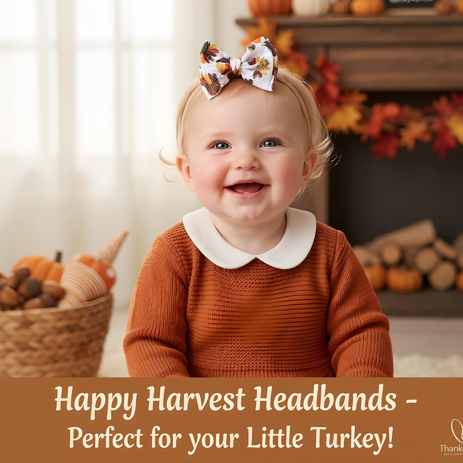 Thanksgiving 4.5" Baby Girl Bows 3 Pack Soft Headband High Stretchy Hairbows Newborn Toddler
