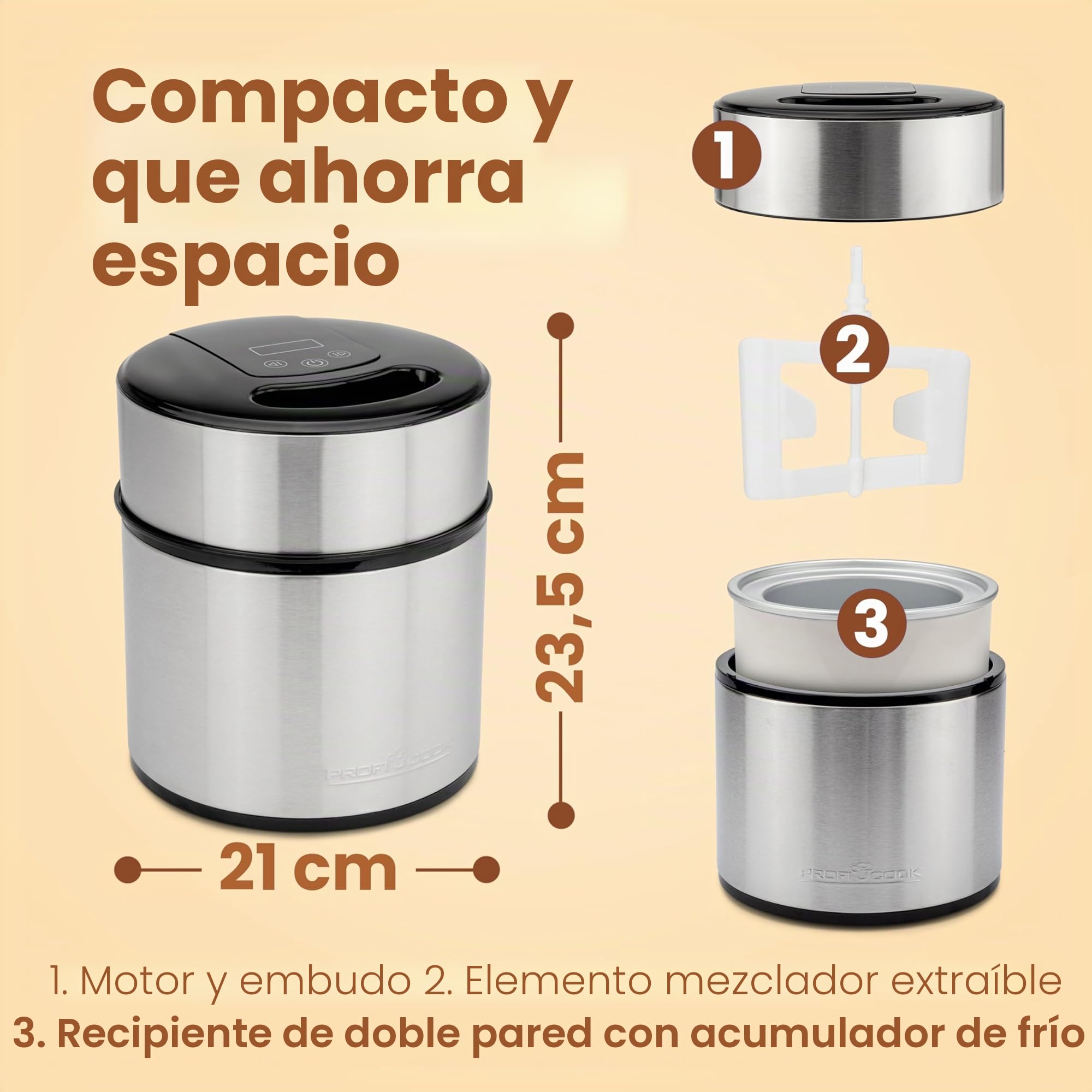 ProfiCook® Heladora y Yogurtera | Helado en 20 Minutos | Para 1800ml | Suave para Uso Doméstico | Temporizador | Para Helado, Yogur Helado y Sorbete | PC-ICM 1140