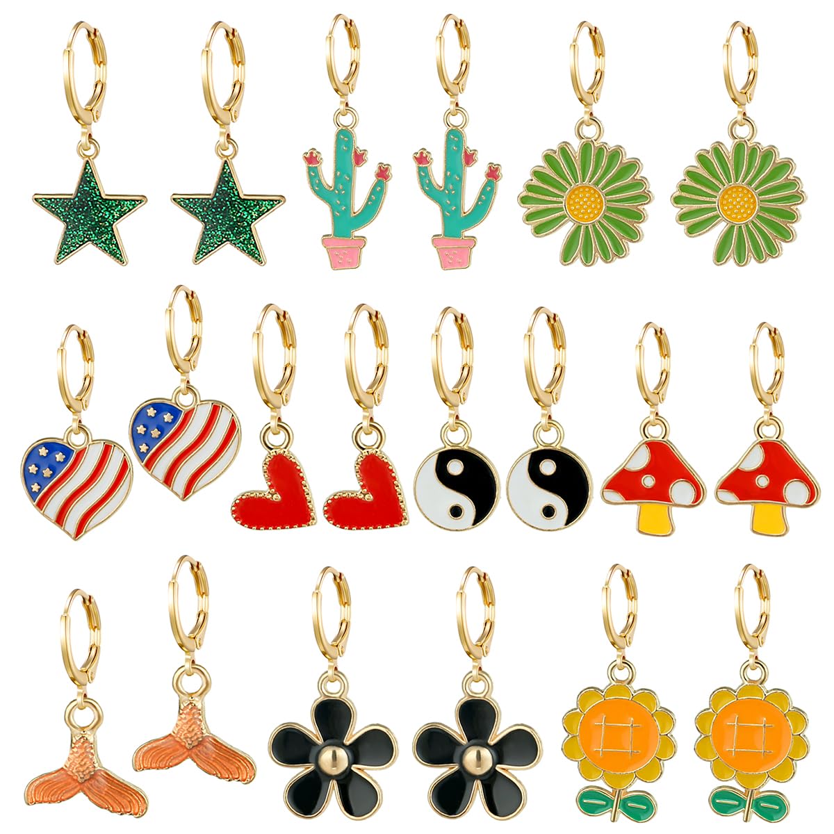 Girls Hypoallergenic Huggie Hoop Earrings with Charm Cute Small Dangle Hoop Earrings Set (10-20 Pairs)