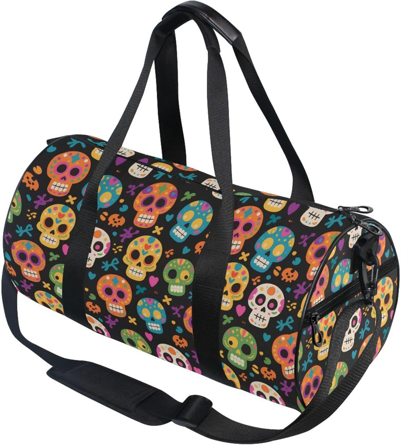 MNSRUU Sports Duffel Bags, Skull Black Athletic Gym Bag Overnight Workout Travel Tote Luggage for Men Women Yoga